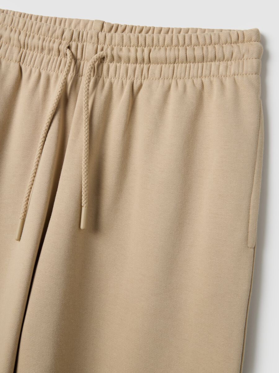 Beige cotton blend regular fit jogger trousers_5