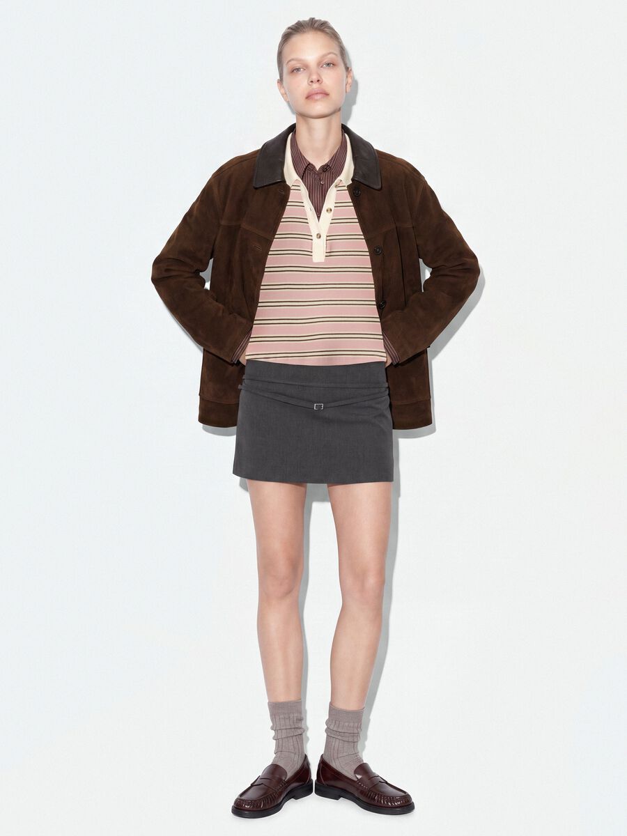 Brown regular-fit shacket with contrast collar_1