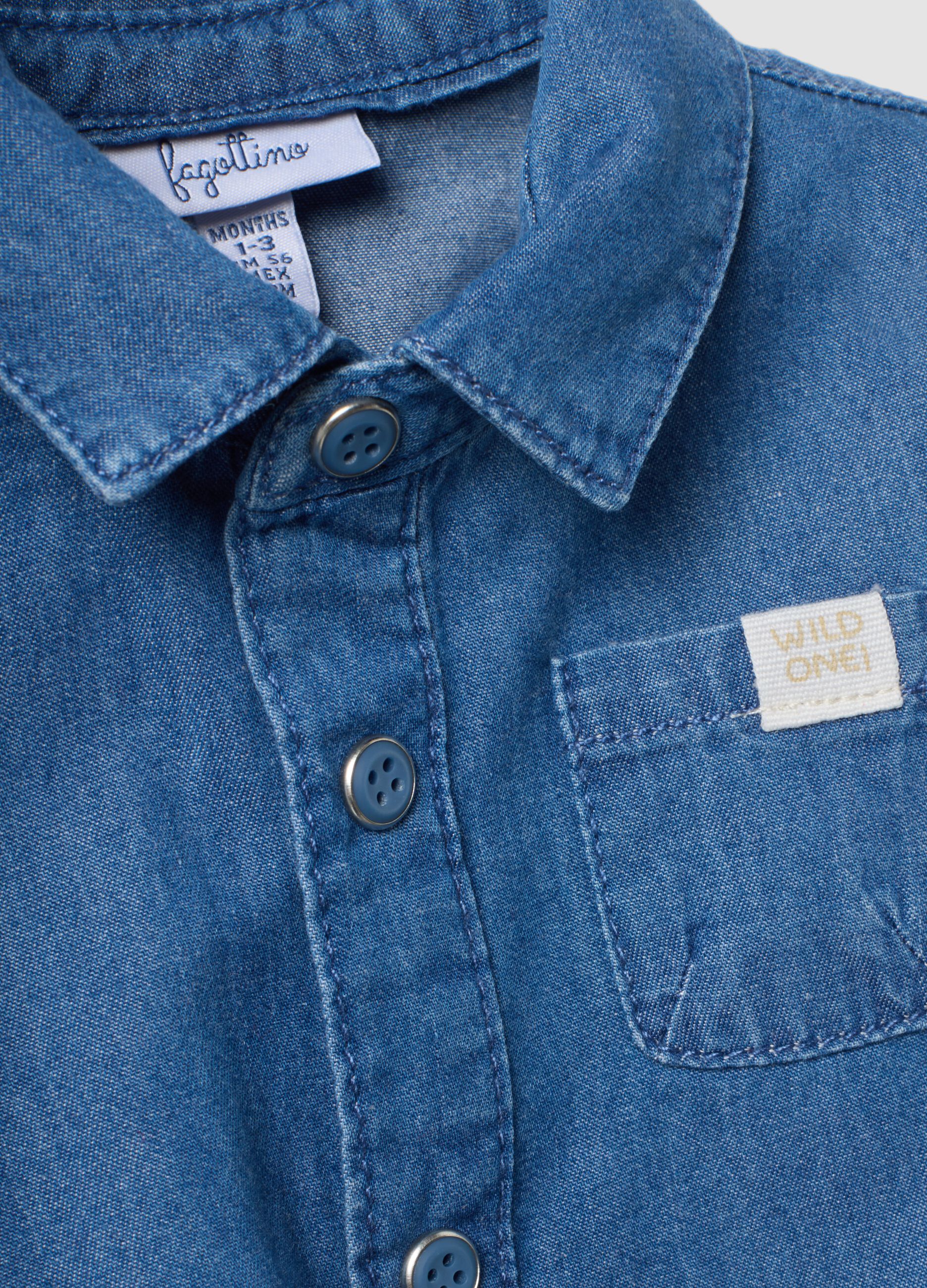 Body blu in puro cotone con girocollo