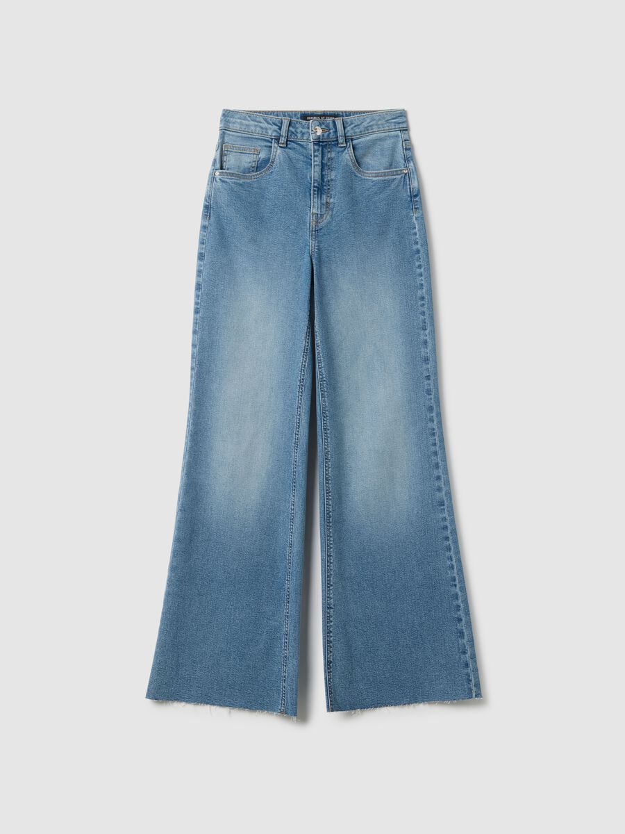 Wide leg blue stretch cotton jeans_4