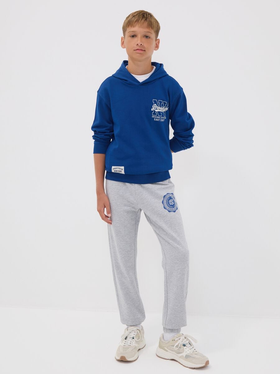 Grey pure cotton joggers with varsity print for boys_0