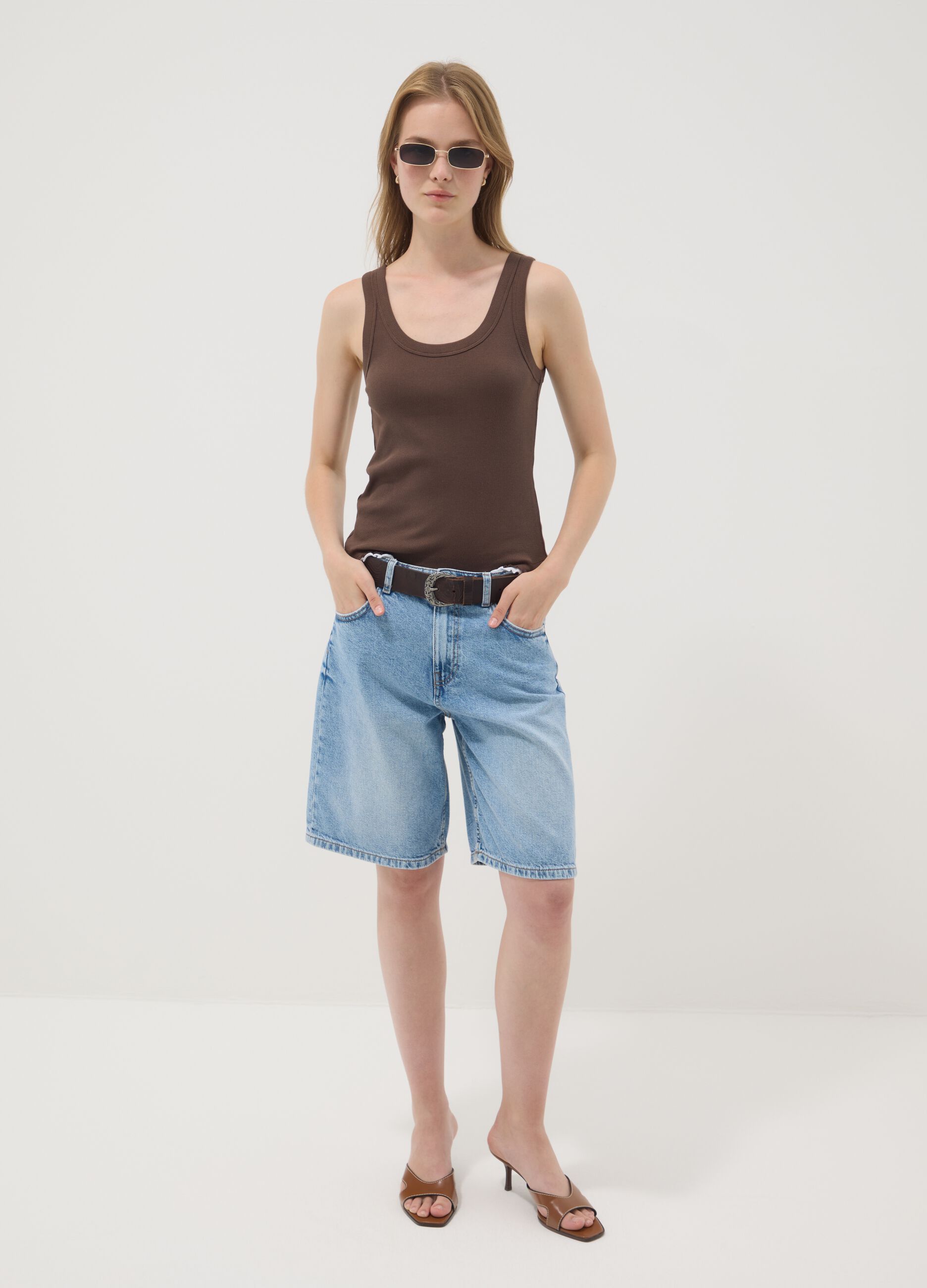 Brown pure cotton regular-fit vest top