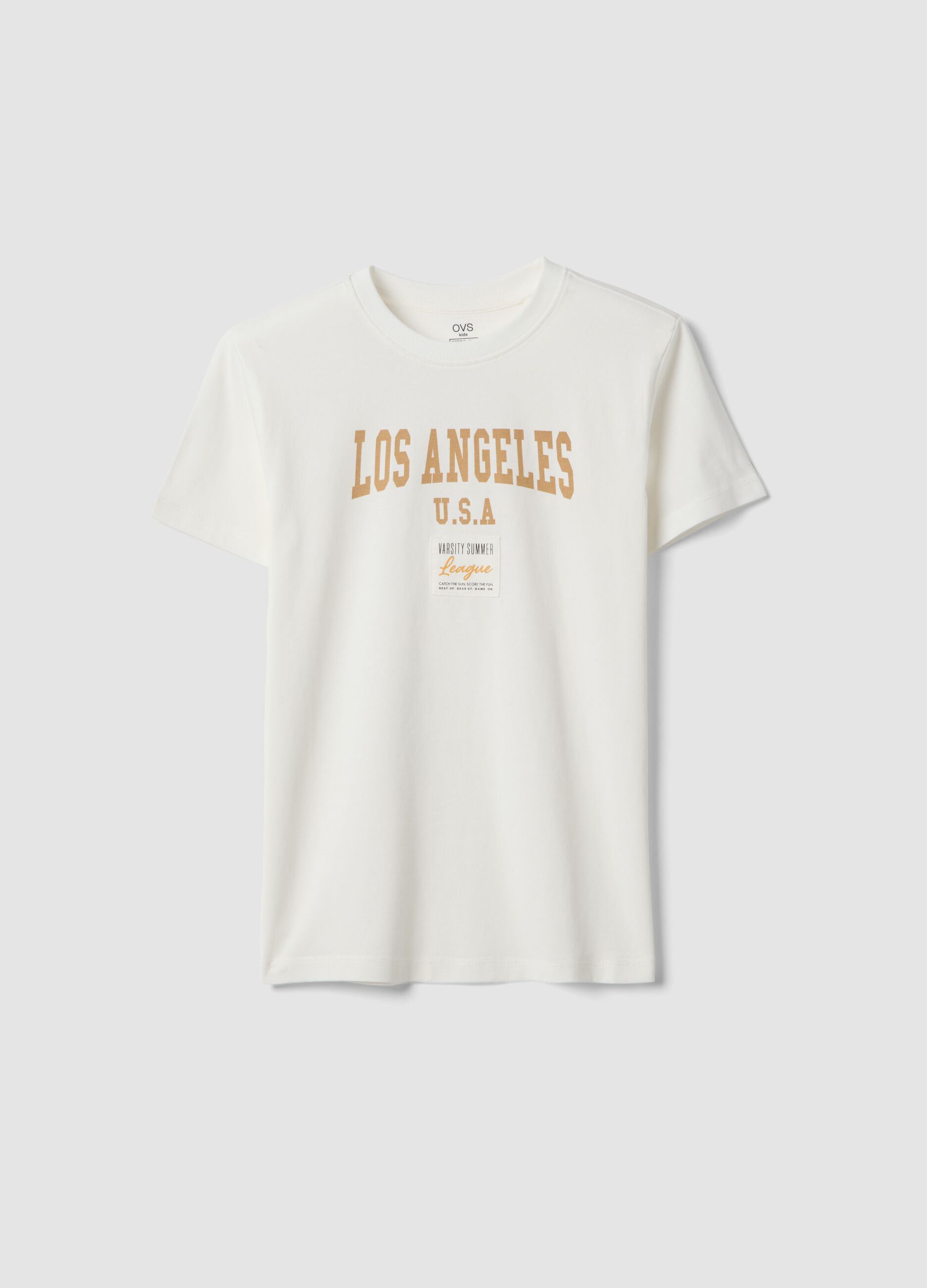 White pure cotton boy's t-shirt regular fit with print