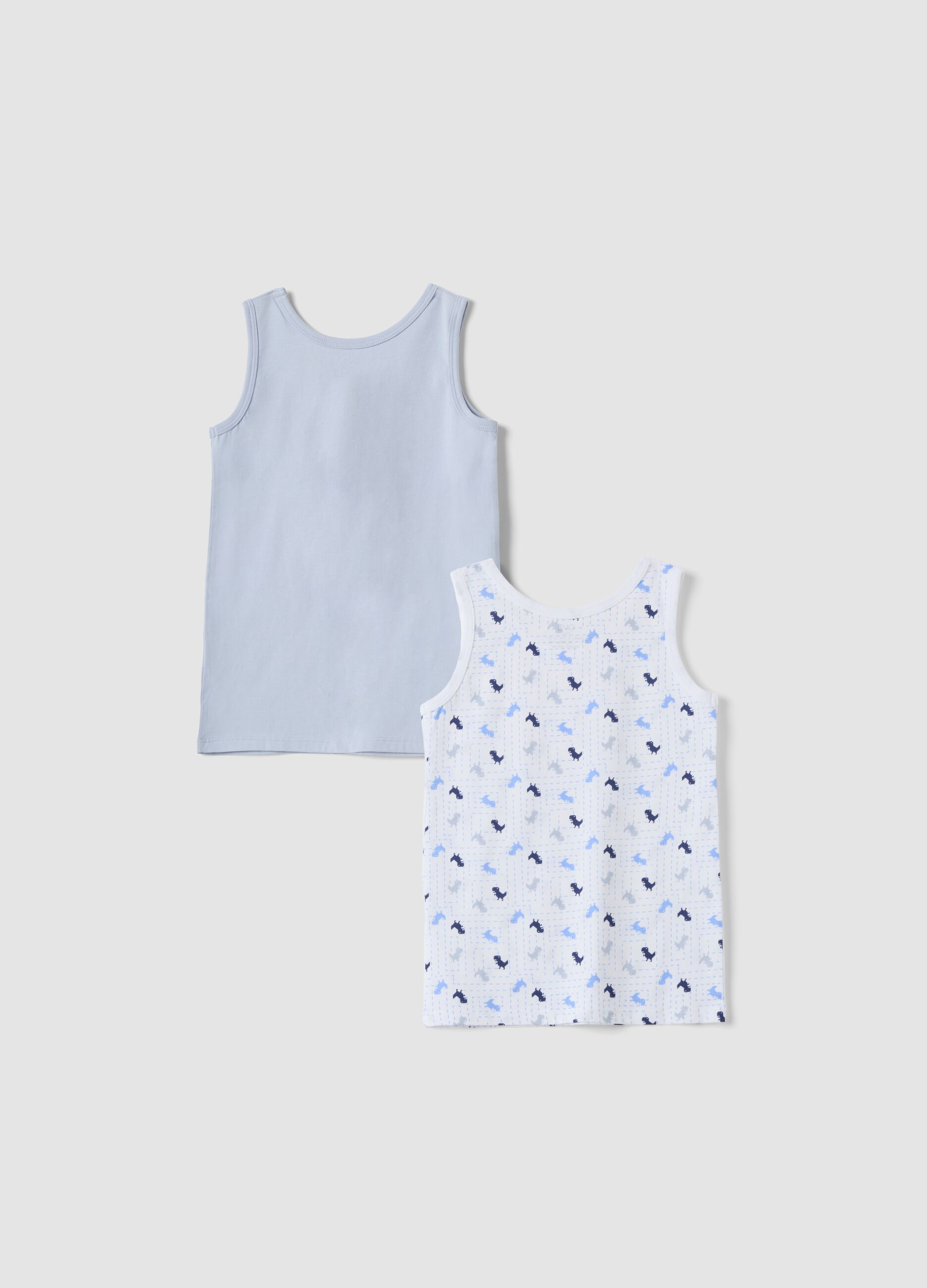 2-pack of blue and white organic cotton vests with print