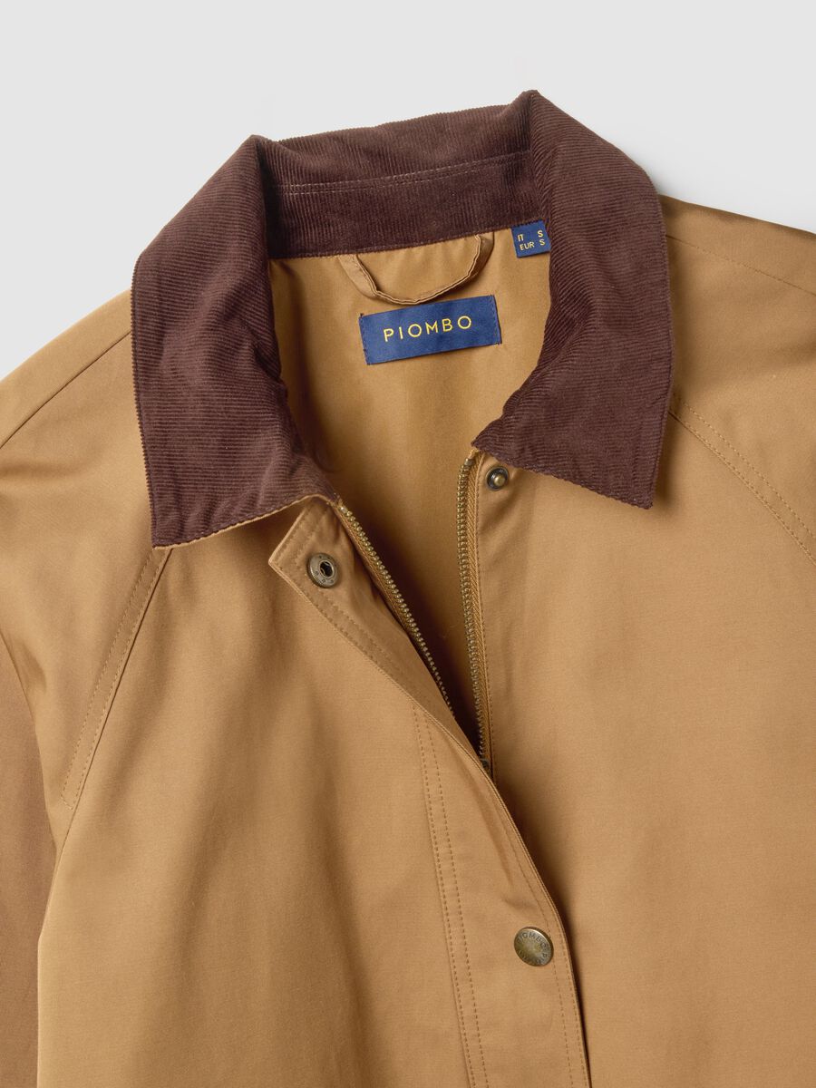 Giacca in misto cotone marrone regular fit con colletto a contrasto_5