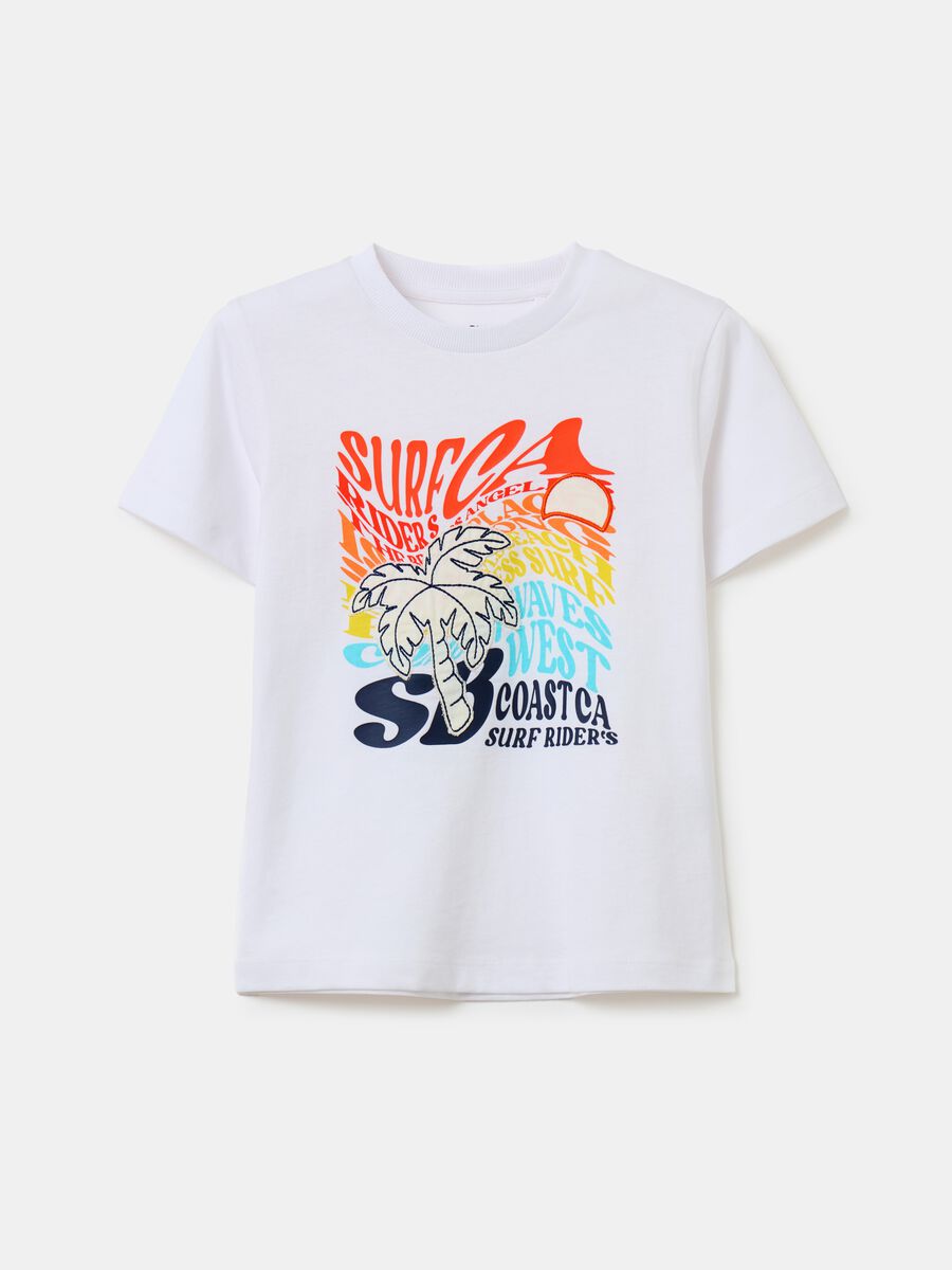 Camiseta de algodón con estampado y parche_0