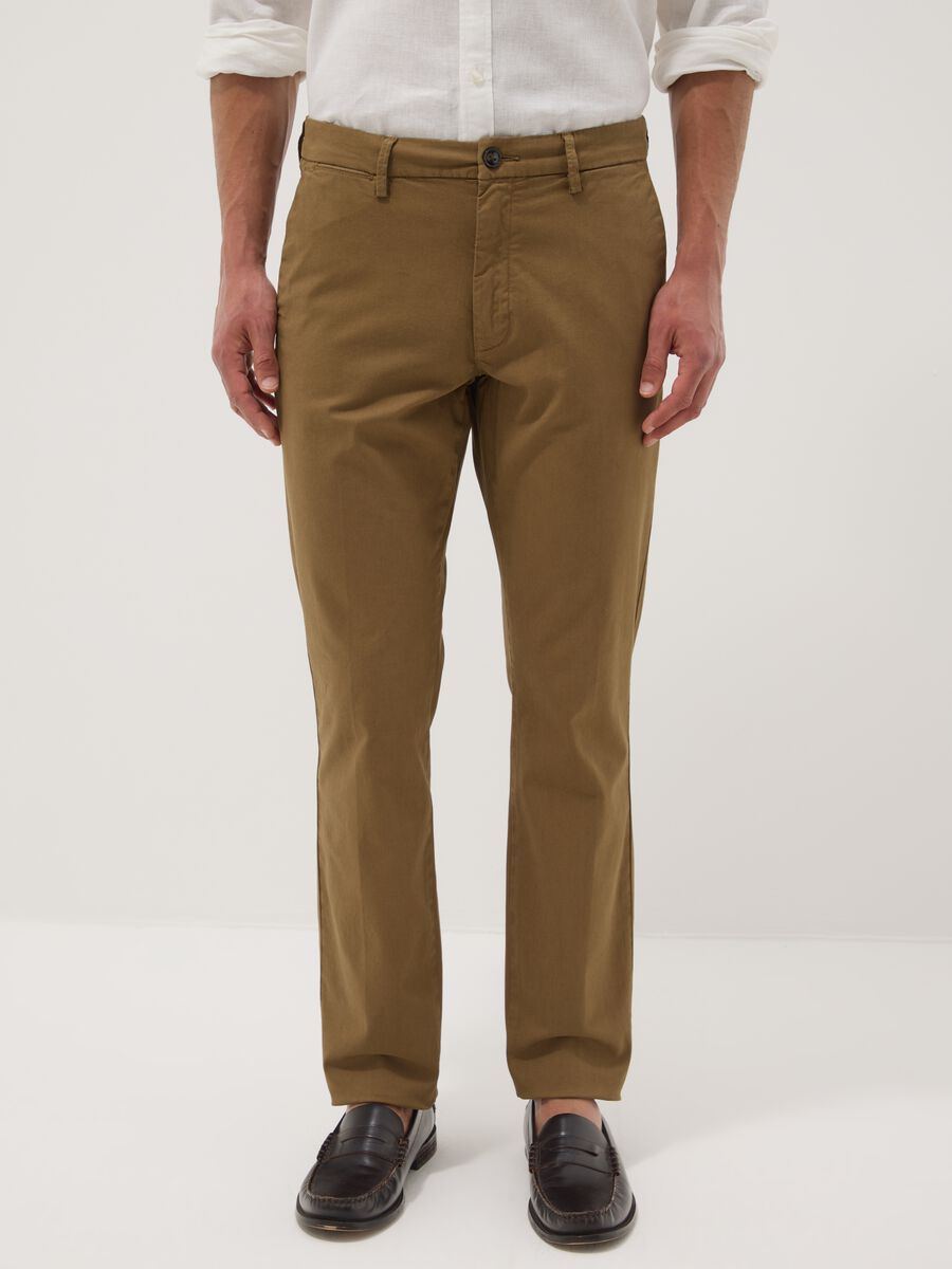 Brown slim-fit stretch-cotton chino trousers_1