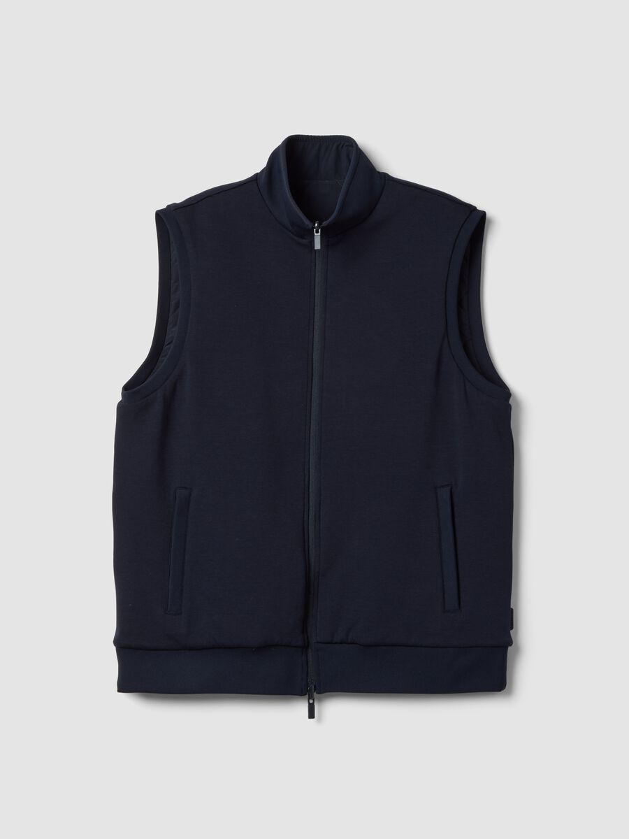 Gilet blu in cotone elasticizzato con colletto regular fit_4