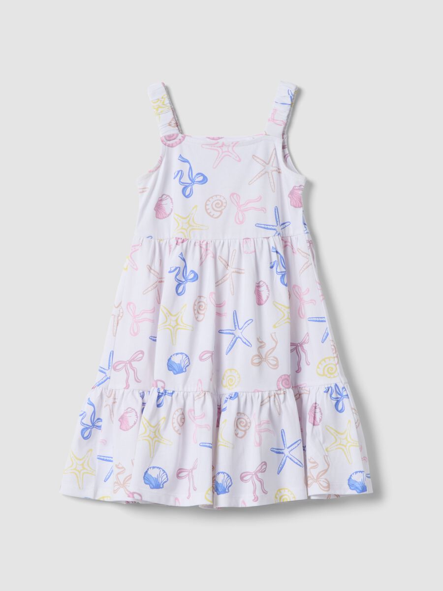 White pure cotton girls&rsquo; dress, regular fit, with seaside prints_0