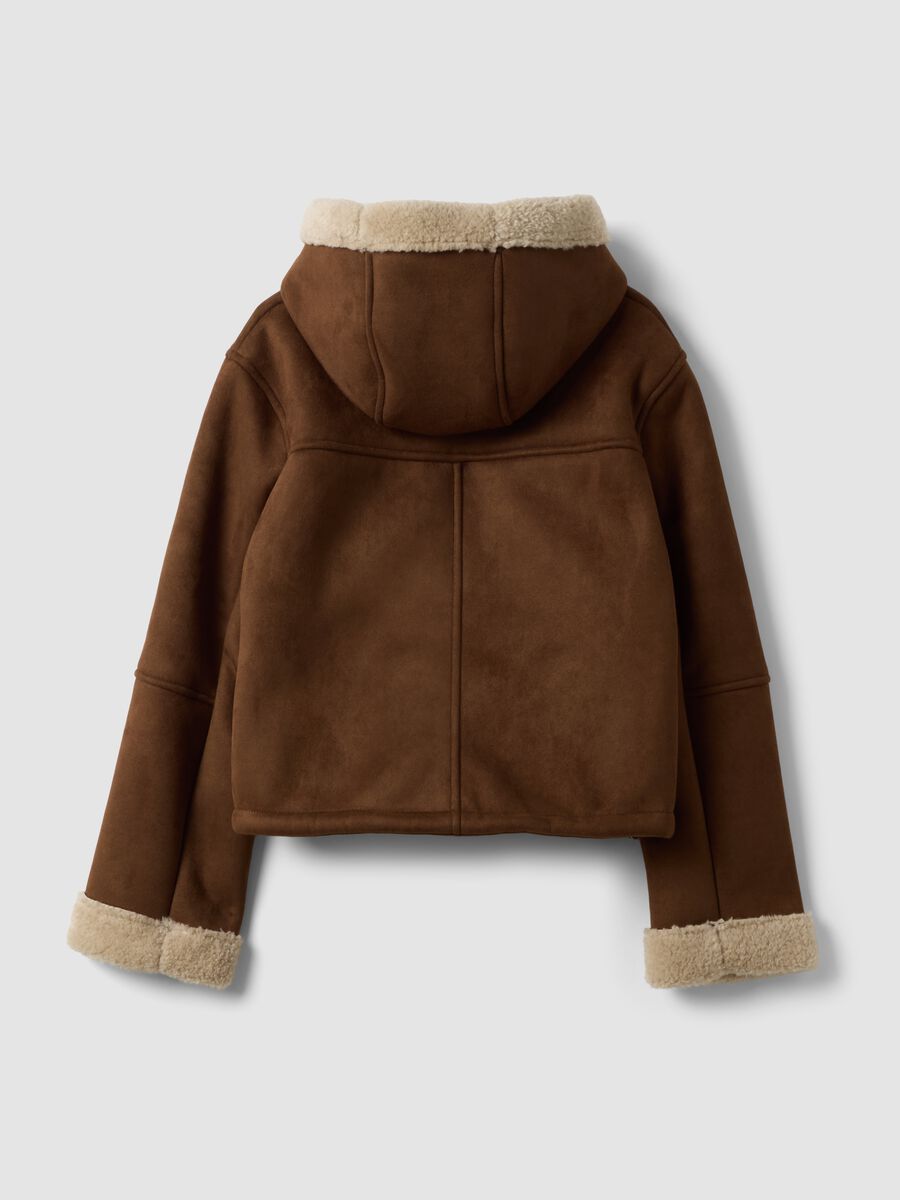 Brown stretch-fabric shacket with hood_2