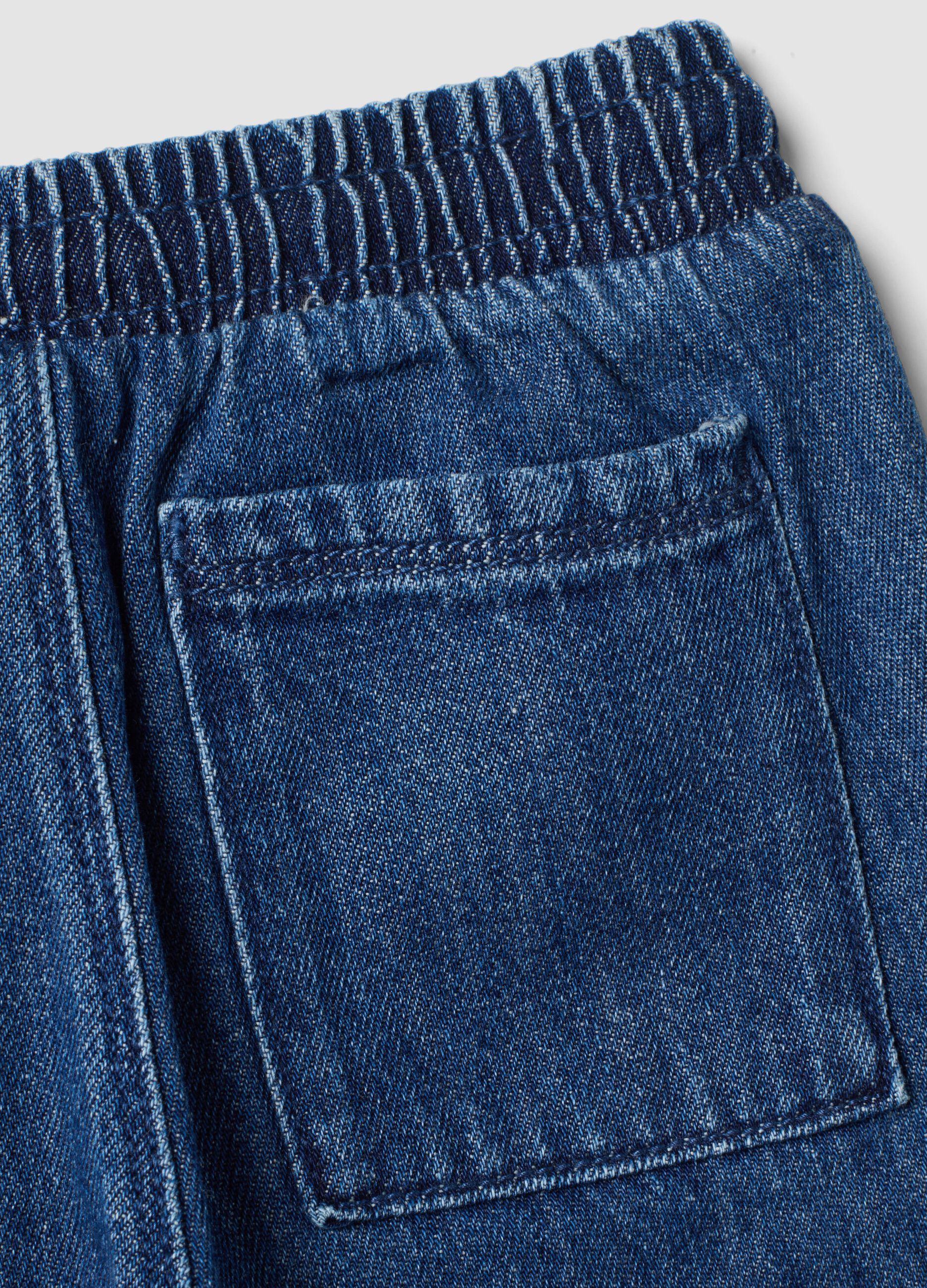 Blaue Denim-Hose aus Baumwoll-Viscose-Mix mit elastischem Bund