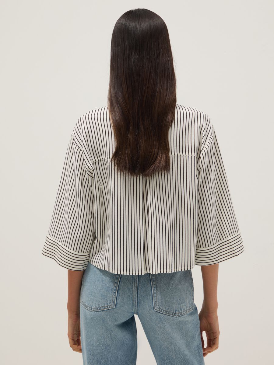 Regular-fit white and brown striped viscose-linen blend shirt_4