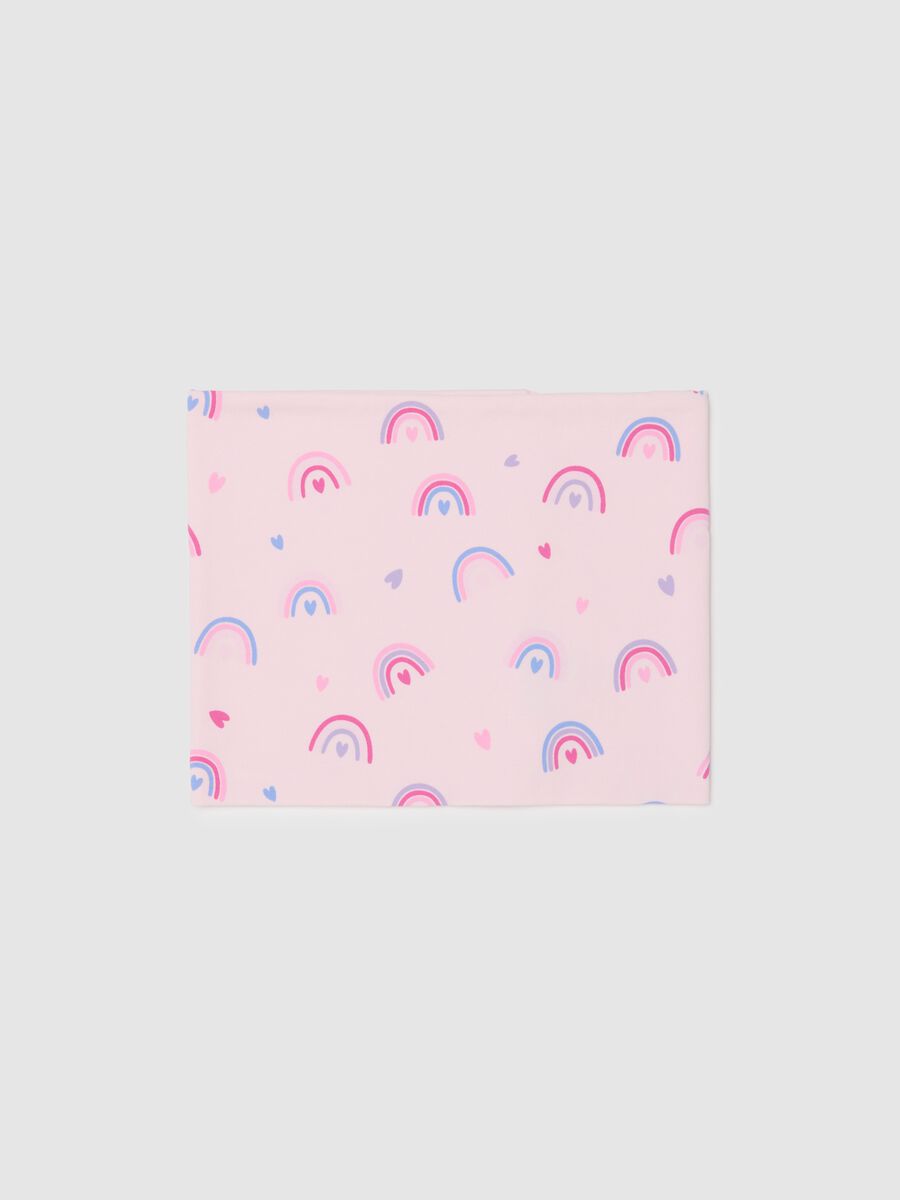 Girl's pink elasticated cotton scarf with prints_0