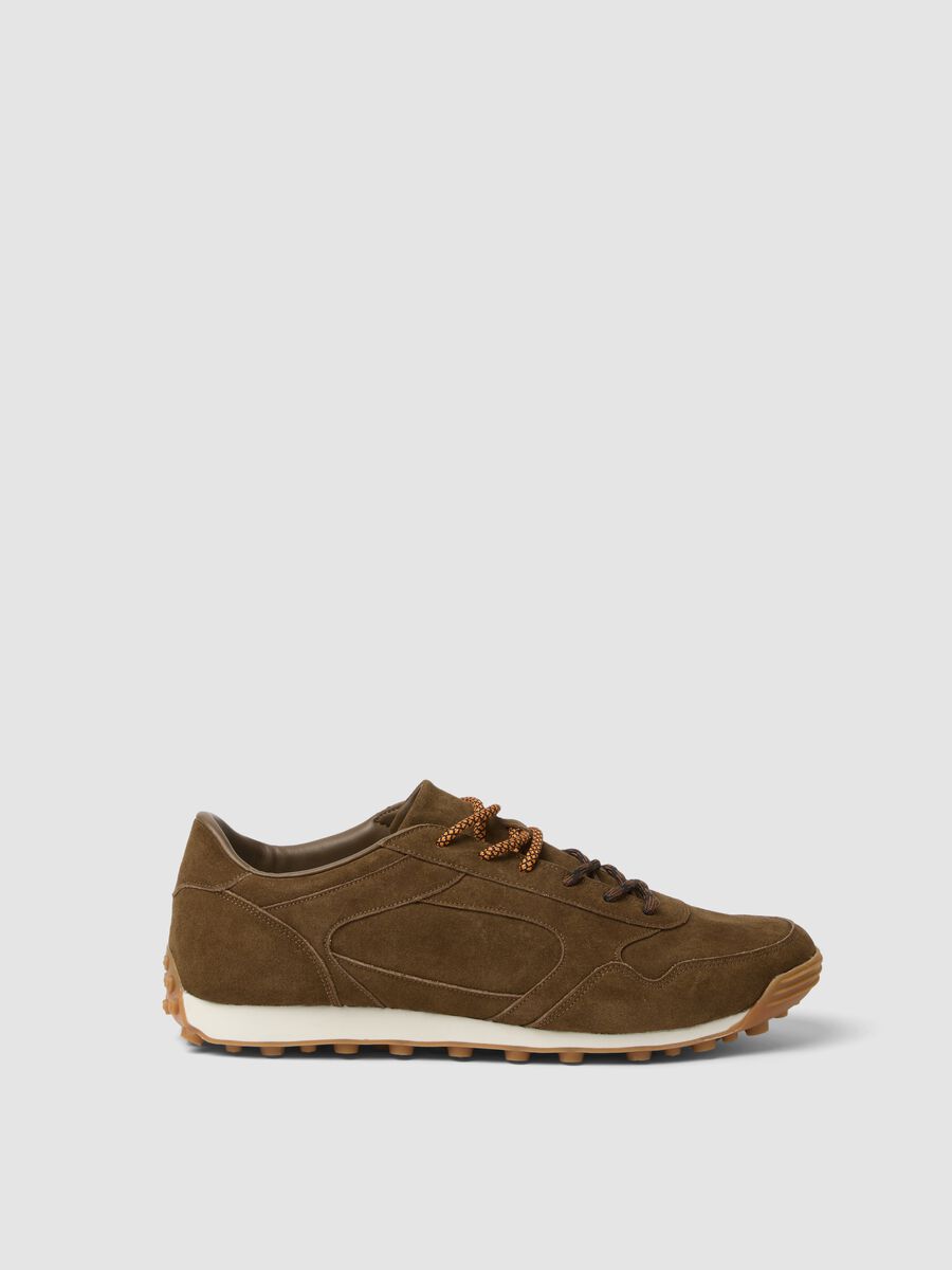 Brown genuine leather lace-up trainers_0