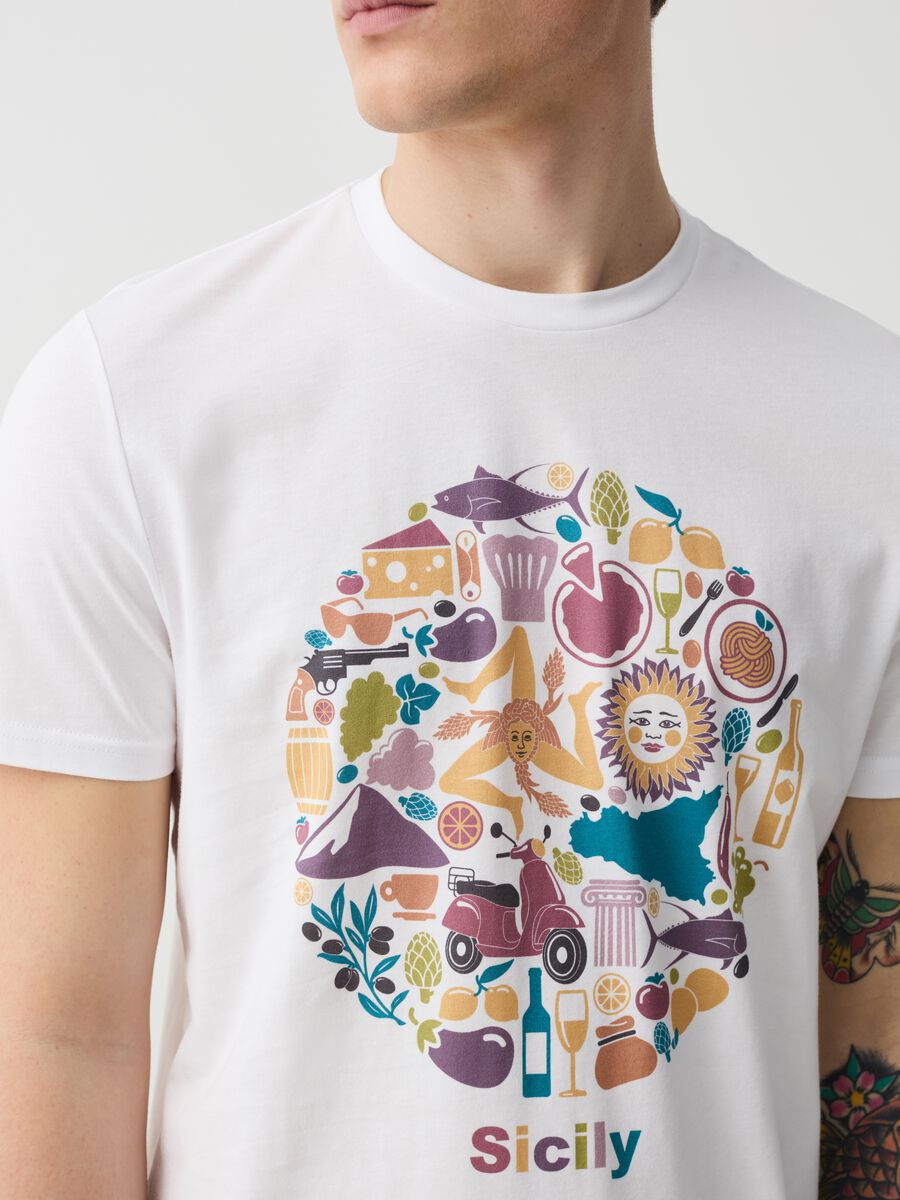 Cotton T-shirt with Sicily print_1