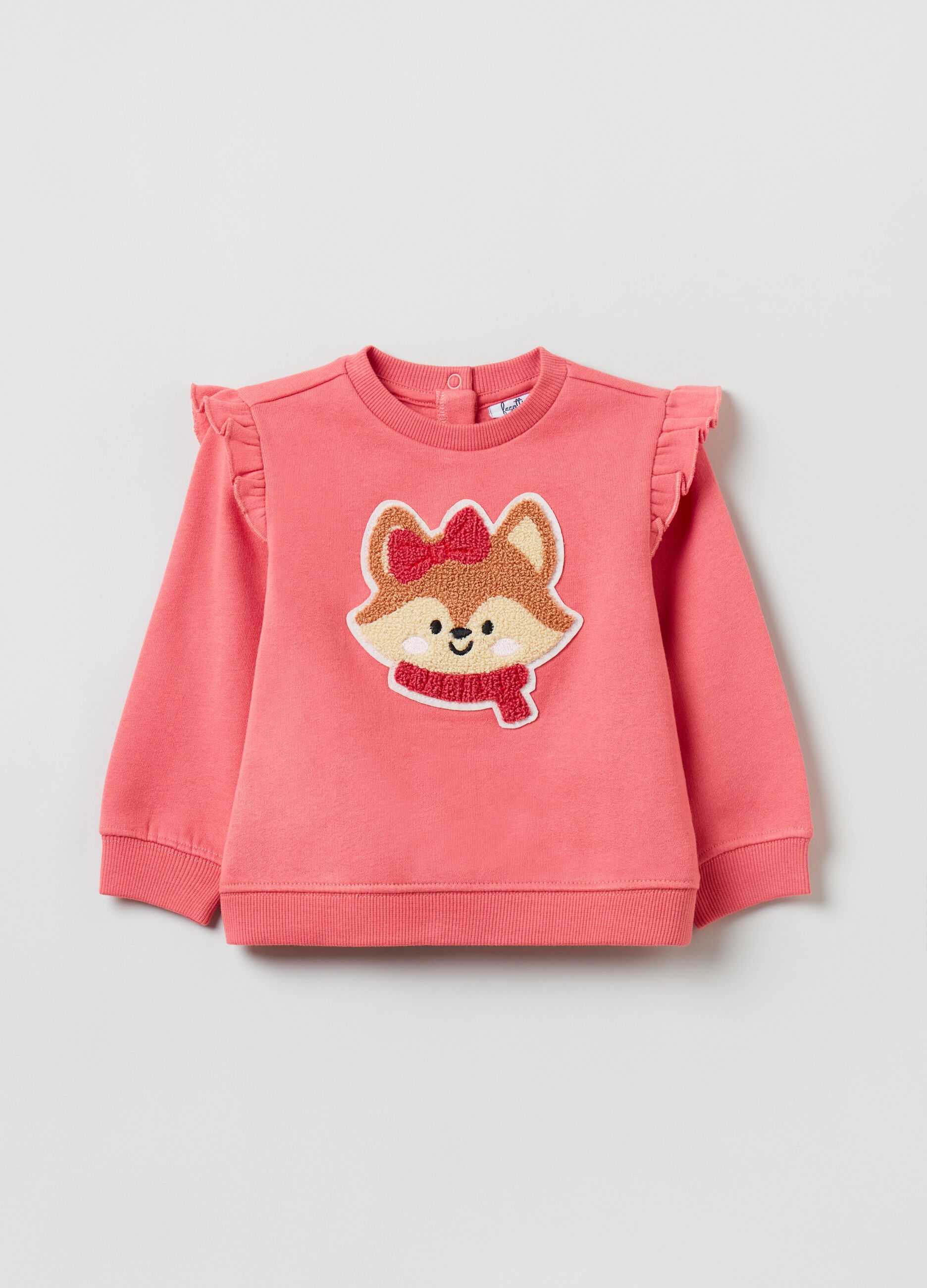 Cotton sweatshirt with fox patch and flounce_0