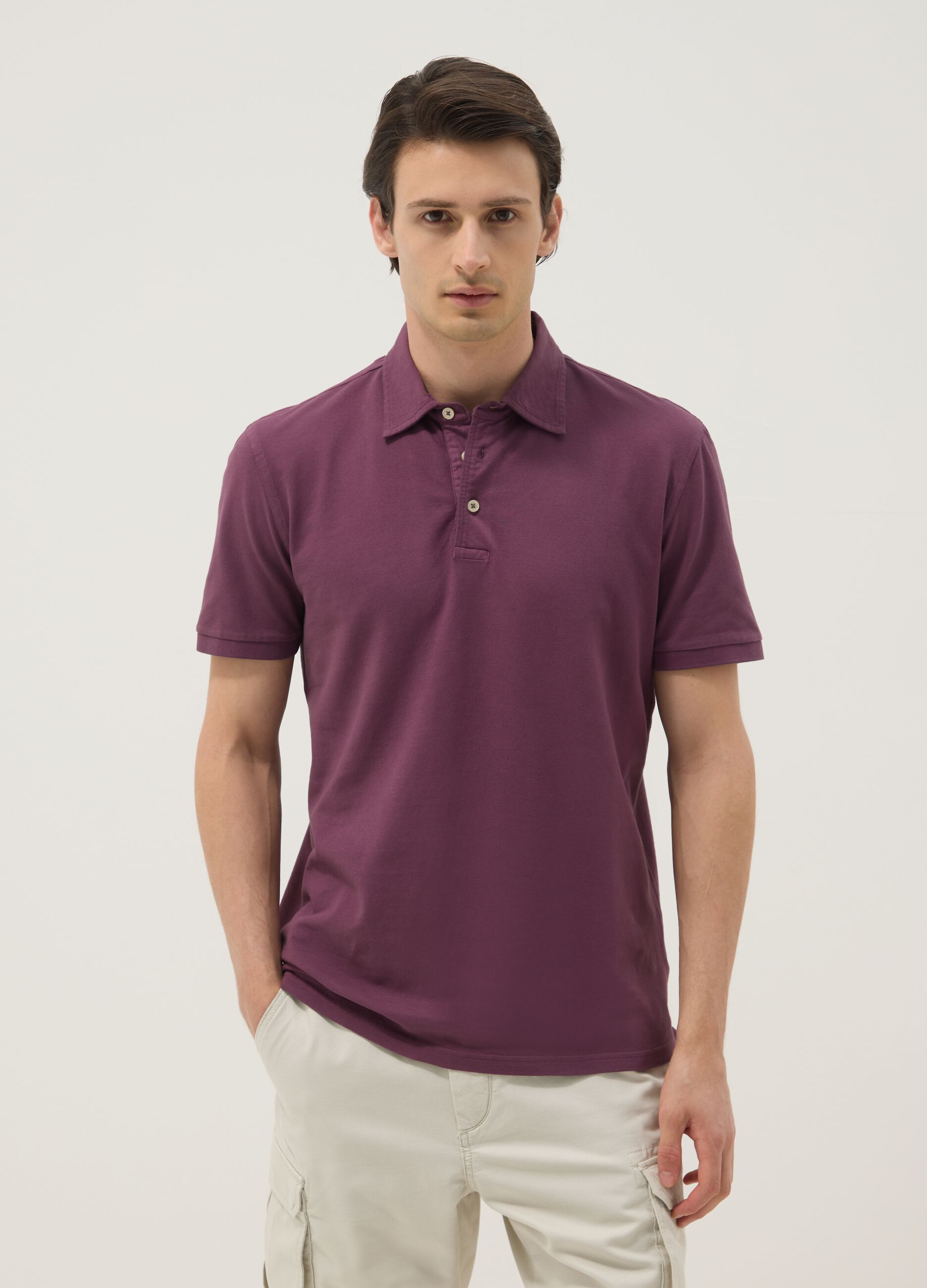 Purple slim-fit short-sleeve pure cotton polo shirt