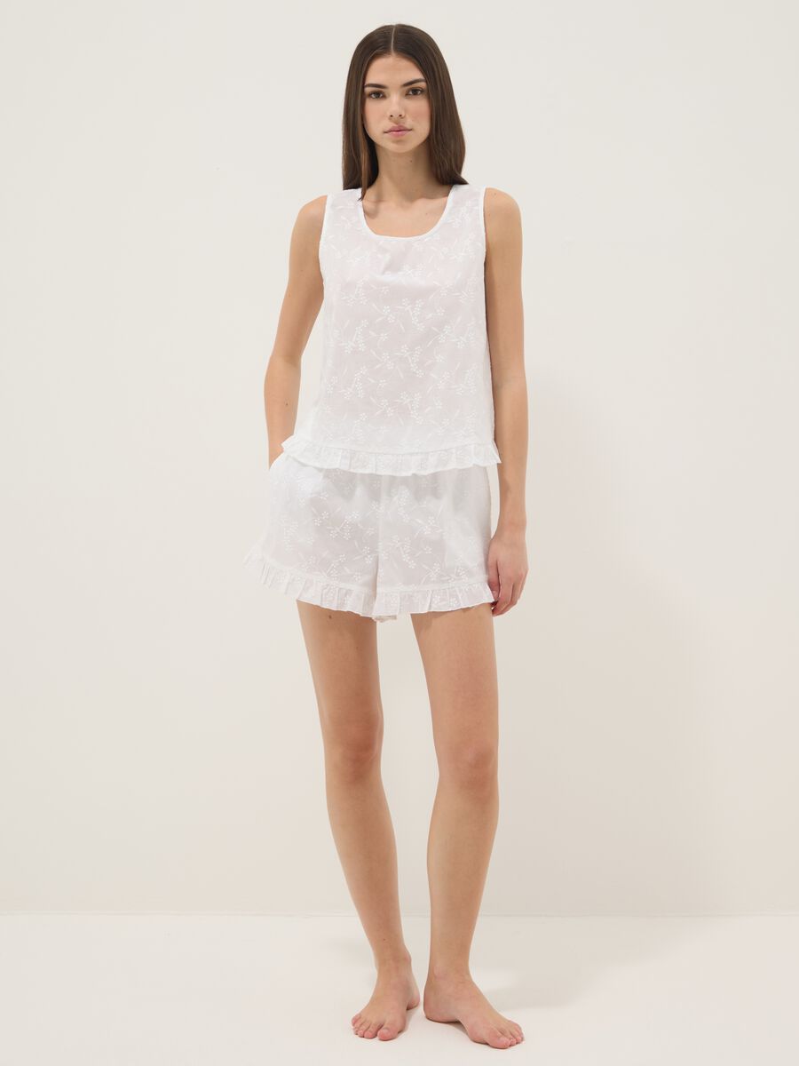 White organic cotton pyjamas with sleeveless top and shorts_0