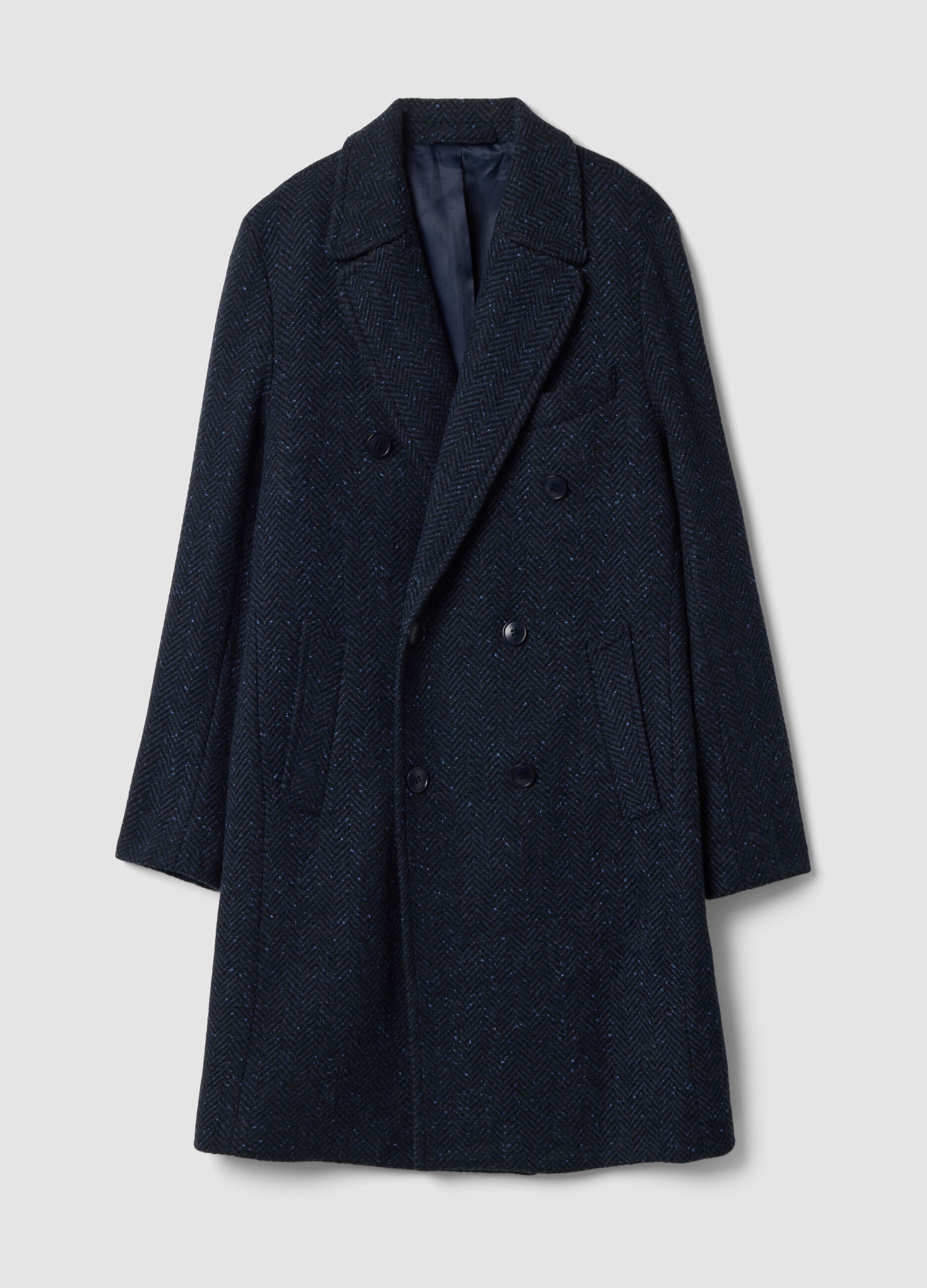 Cappotto blu indigo in misto lana e viscosa