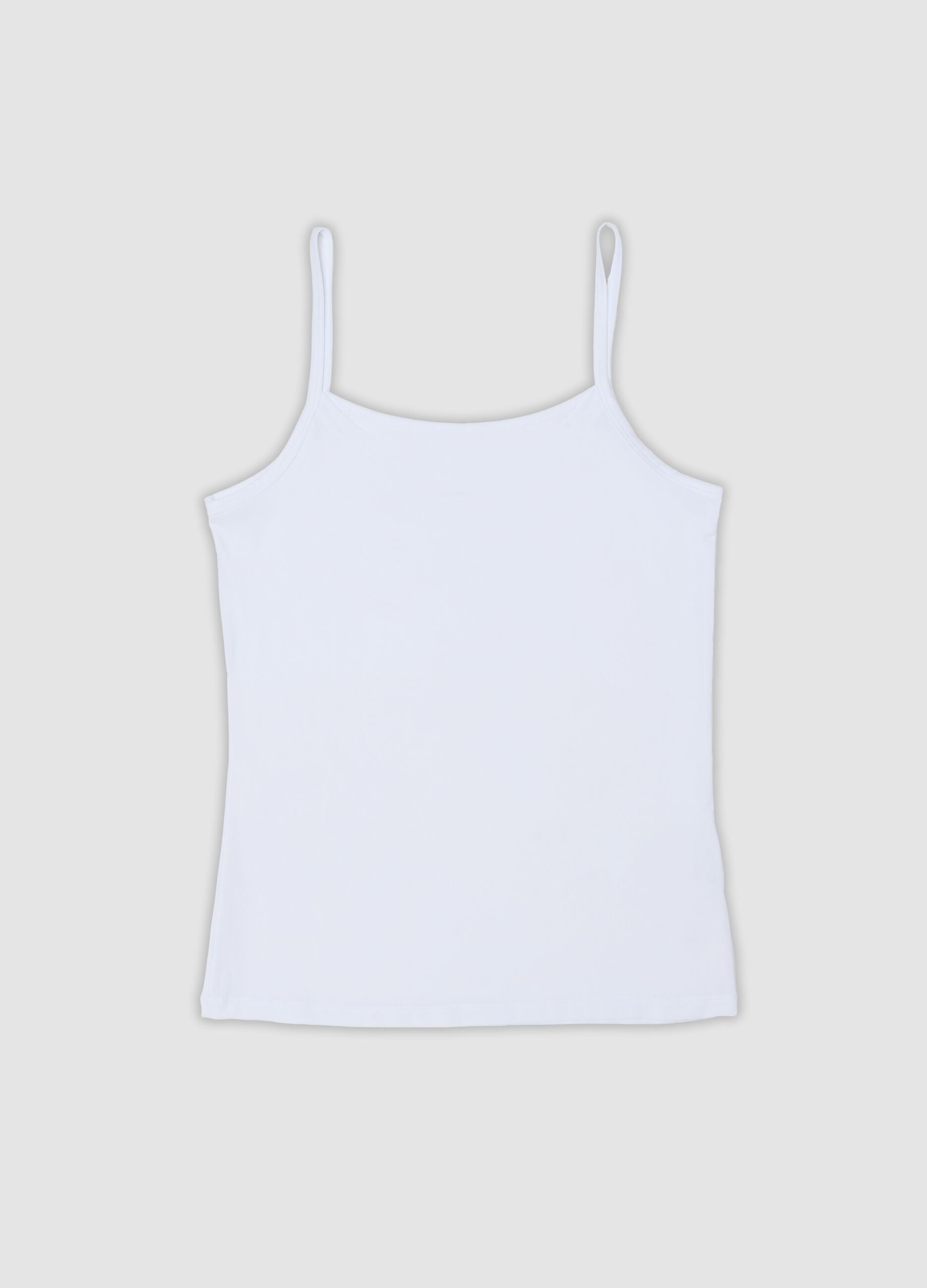 White stretch fabric vest top with crew neck, regular fit