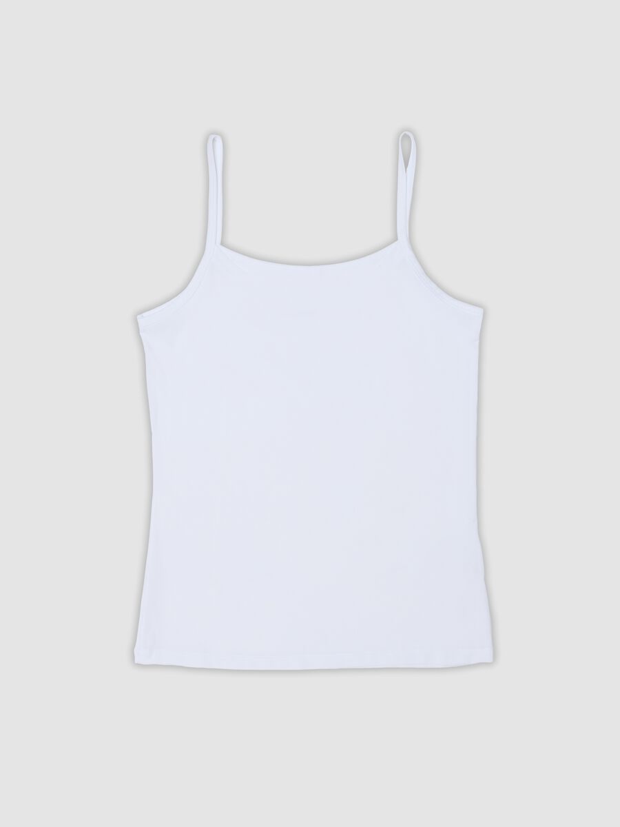 White stretch fabric vest top with crew neck, regular fit_0