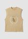 Beige pure cotton tank top with front print_0