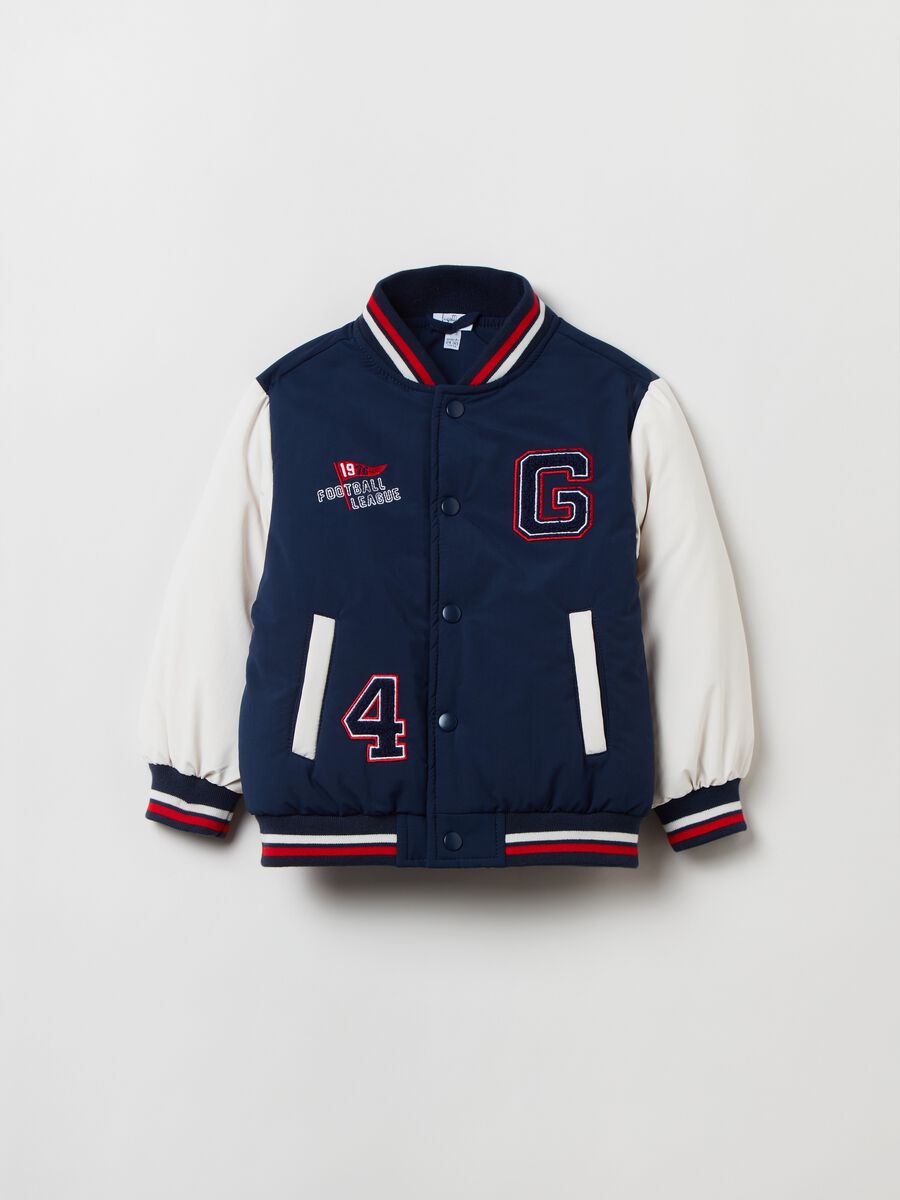 Varsity padded bomber with patches_0