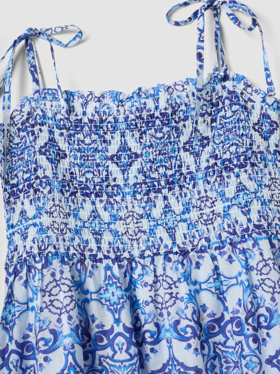 Blue maxi dress in pure cotton with tie straps_5