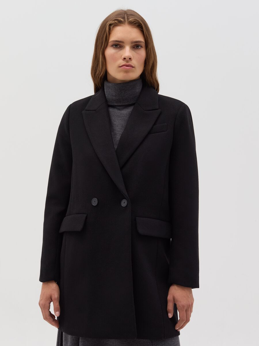 Solid colour double-breasted coat_0