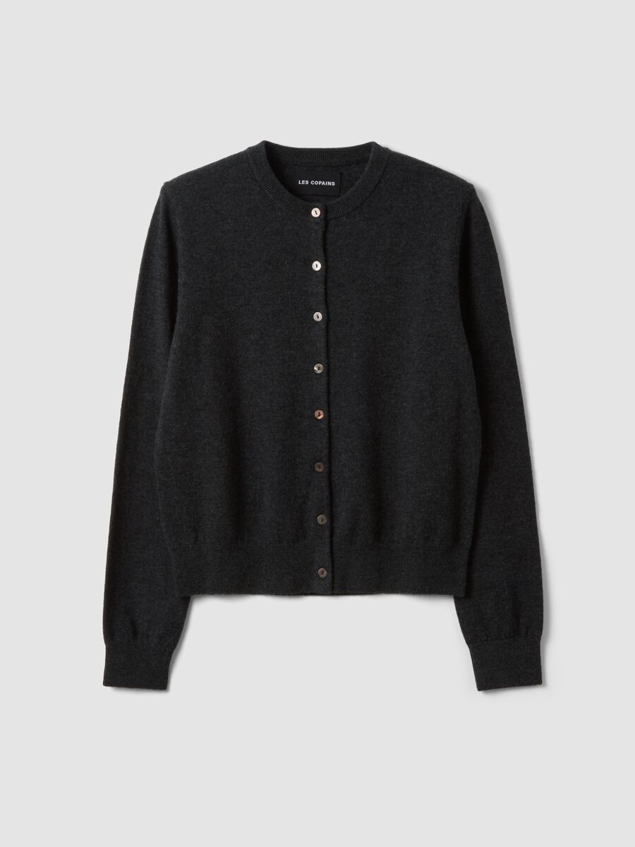 Grey pure wool crew-neck cardigan with buttons, regular fit_4