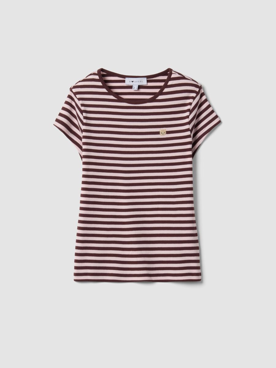 Brown pure cotton crew-neck striped T-shirt_4