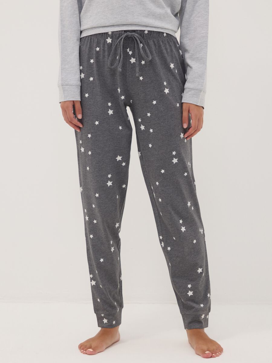 Grey pyjamas in organic cotton and viscose blend with crew neck_2