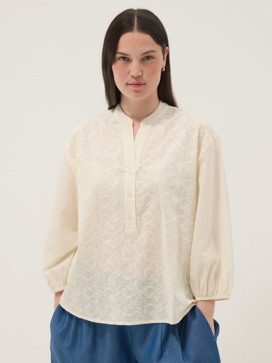 Beige pure cotton shirt with embroidery_1