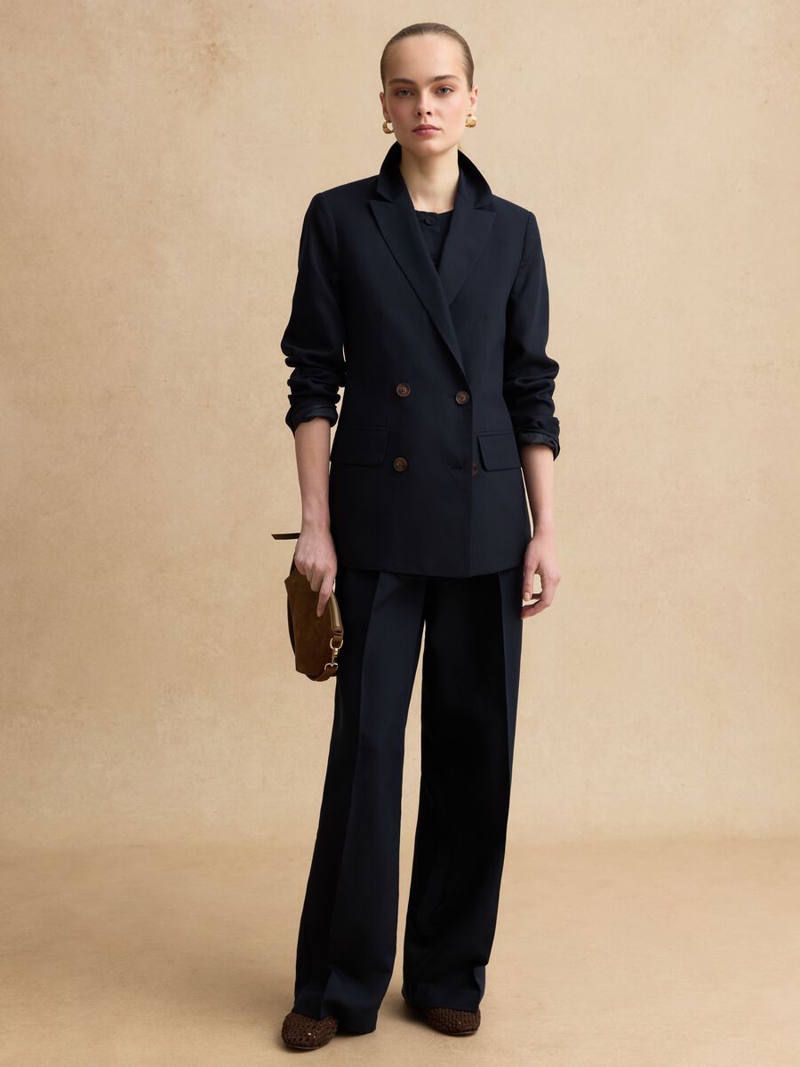 Blazer crois&eacute; en Lyocell et lin bleu, coupe regular_2