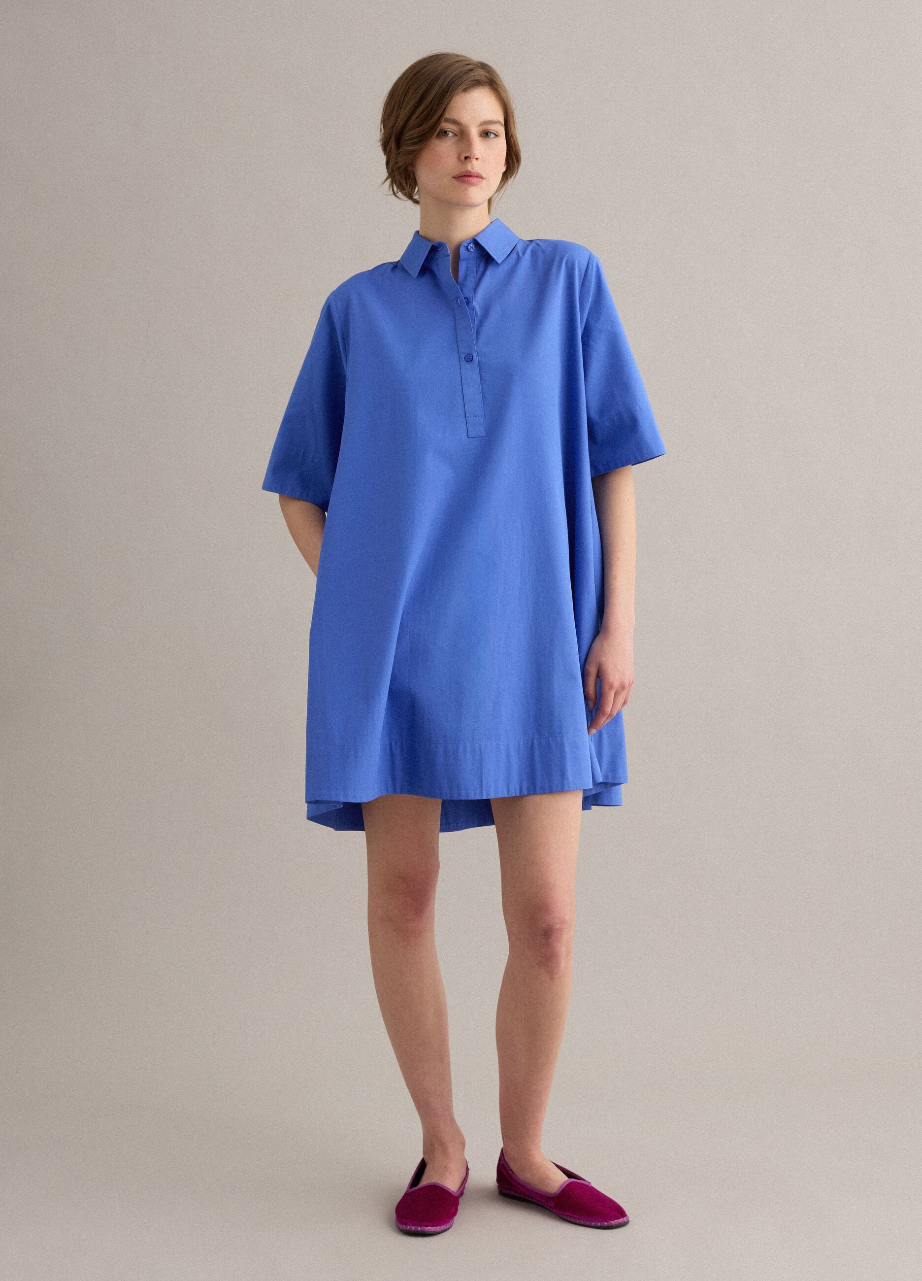 Blue pure cotton shirt dress