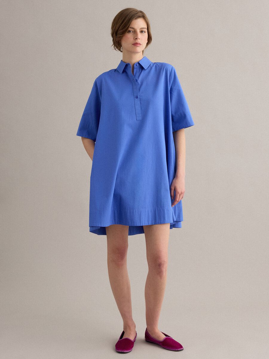 Vestido chemise azul em algod&atilde;o puro_0