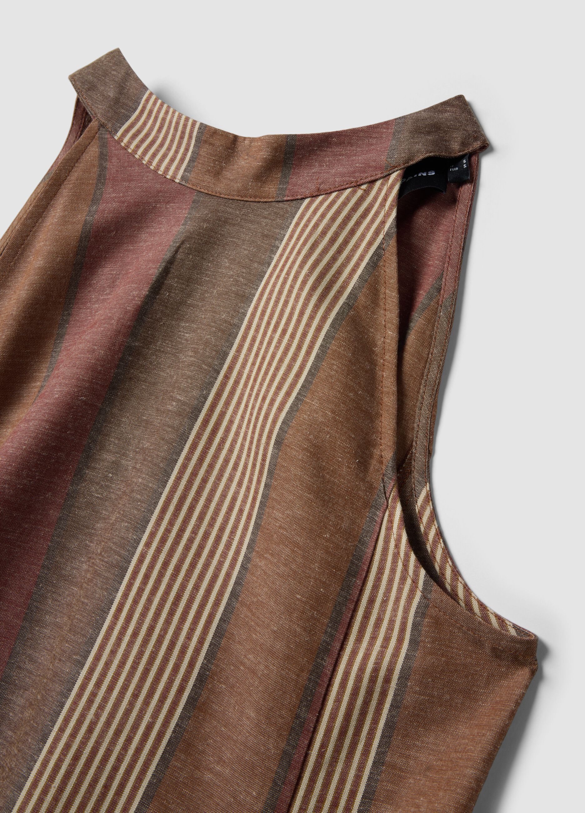 Multicolor gestreiftes Kleid aus Viskose- und Leinenmischung in lockerem Schnitt