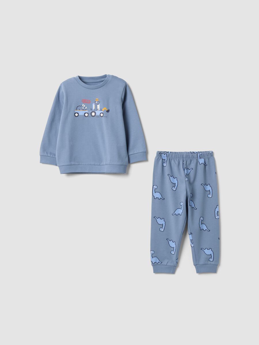 Pijama azul-claro em algod&atilde;o org&acirc;nico puro com decote redondo_0