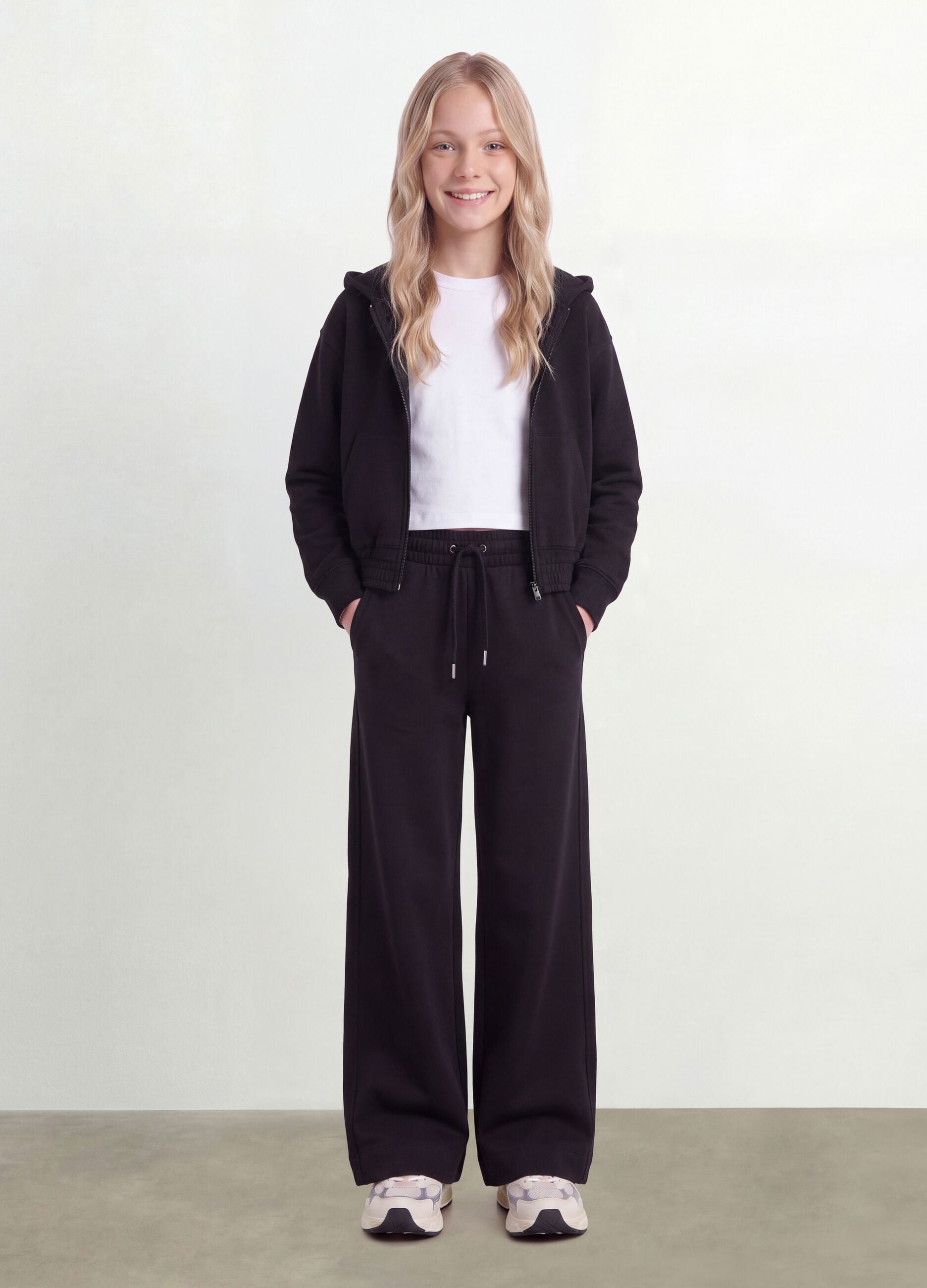 Girls&rsquo; black culotte trousers in pure organic cotton
