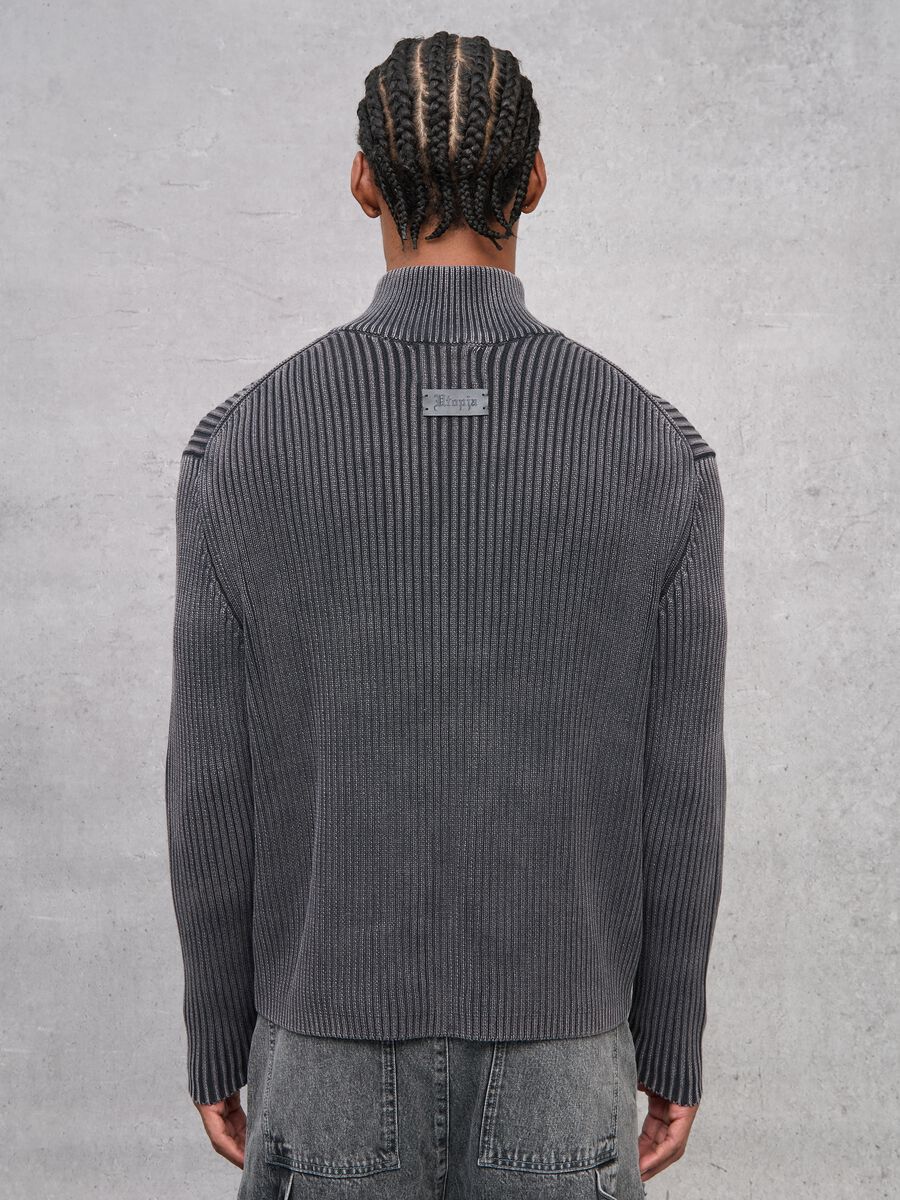 Half-Zip Ribbed Knit Vintage Grey_1