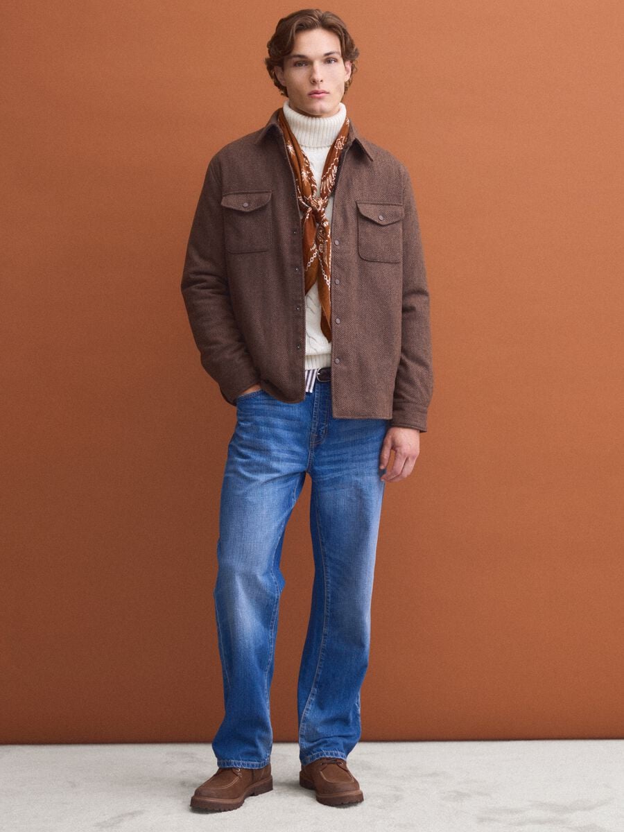 Brown wool-blend scarf with paisley print_3
