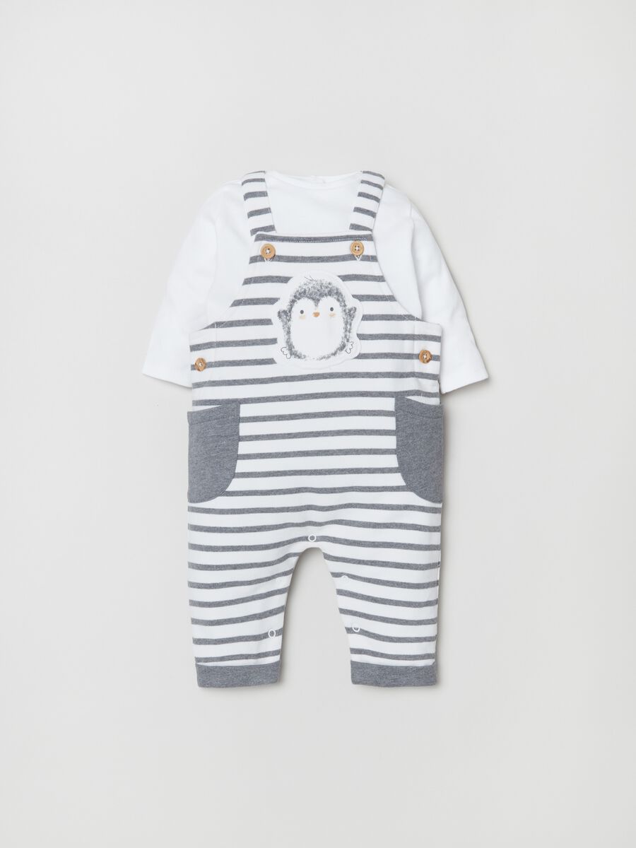T-shirt and striped dungarees set in cotton_0