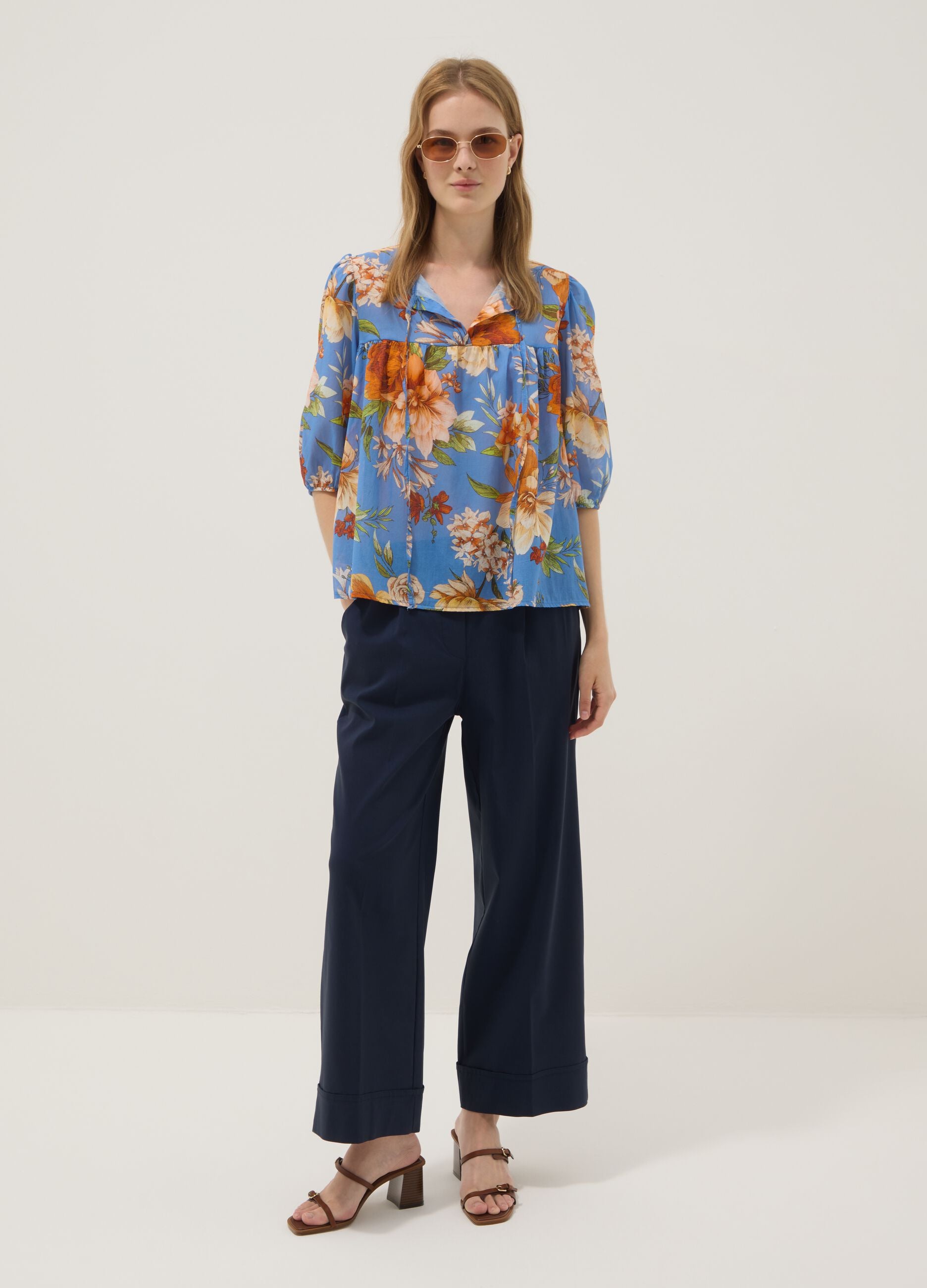 Blaue Palazzo-Hose aus elastischer Viskose