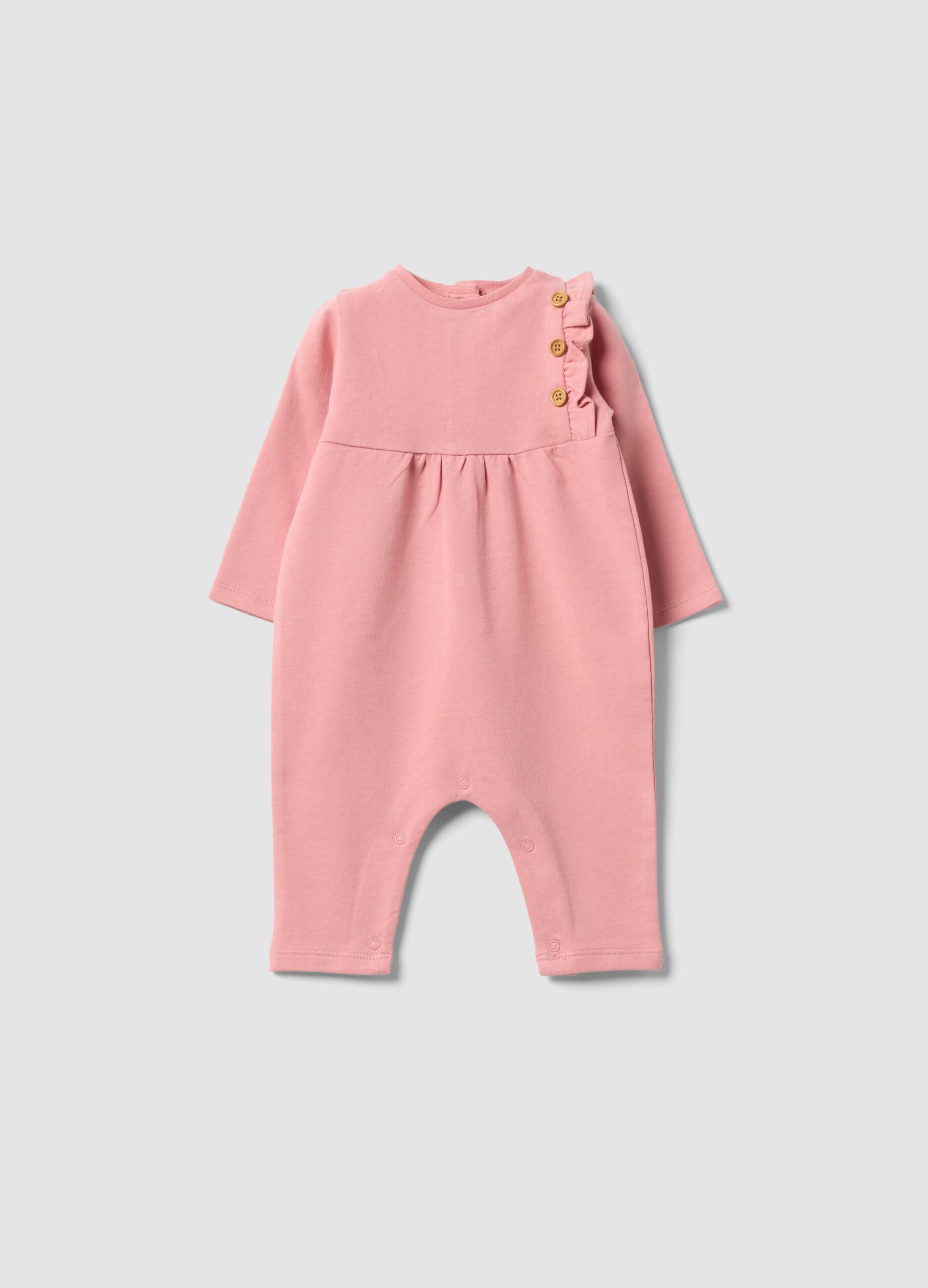 Rosa Strampler aus reiner Bio-Baumwolle mit Volant f&uuml;r Baby M&auml;dchen