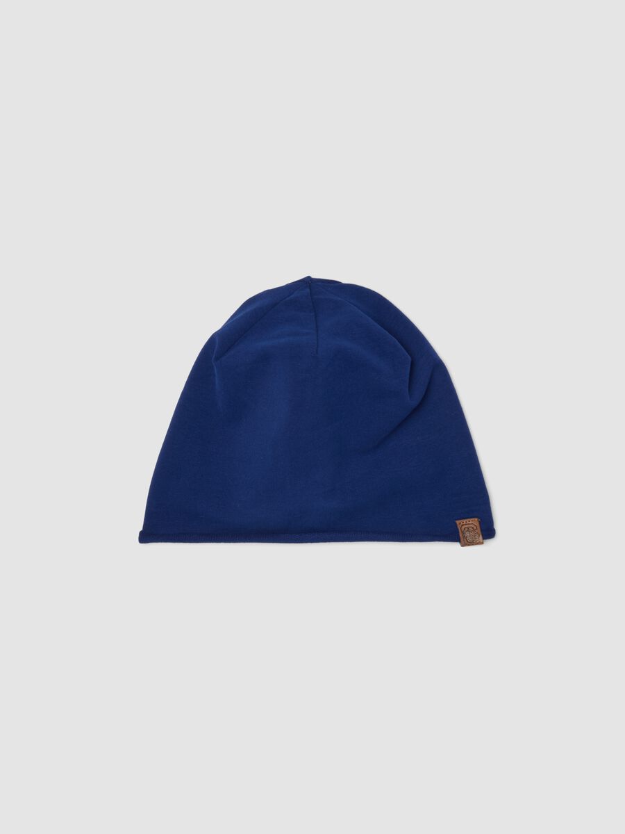 Blue beanie hat in stretch organic cotton jersey for boys_0