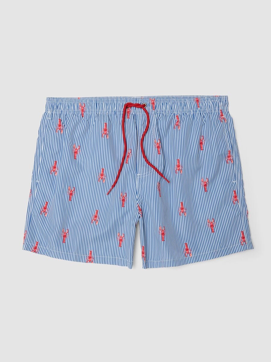 Blue striped swim shorts with lobster print_4