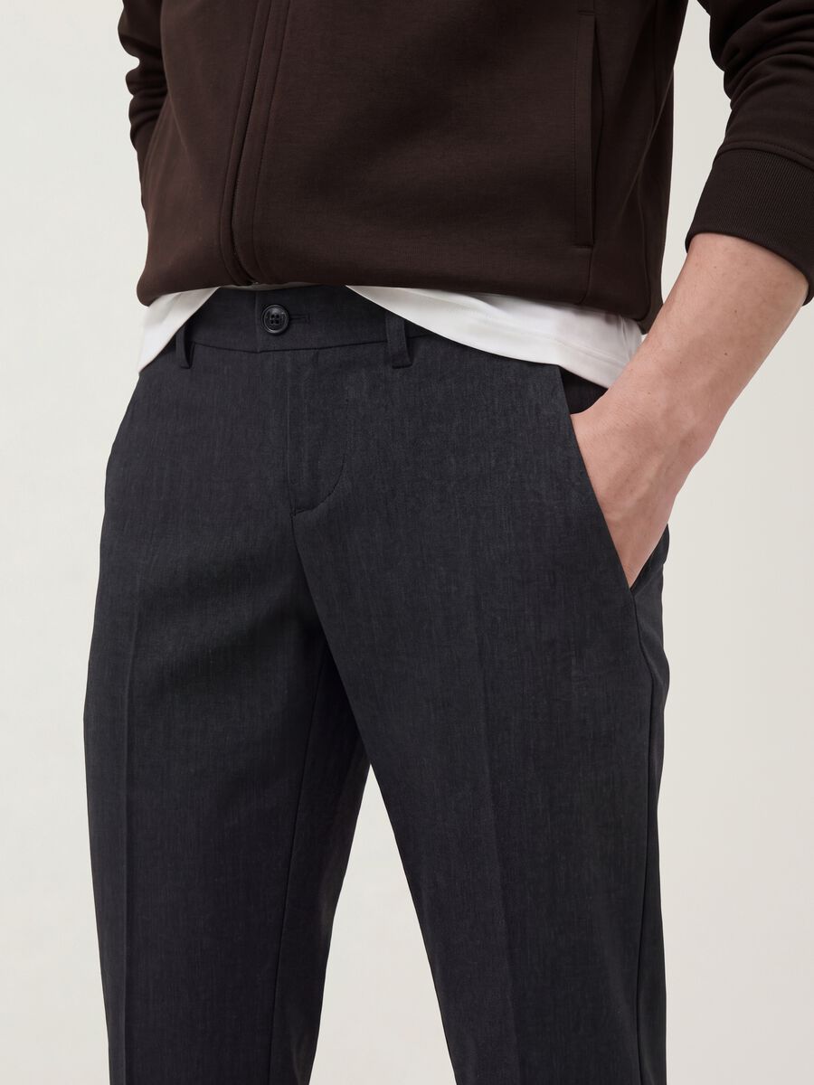 Grey slim-fit stretch viscose twill chino trousers_3