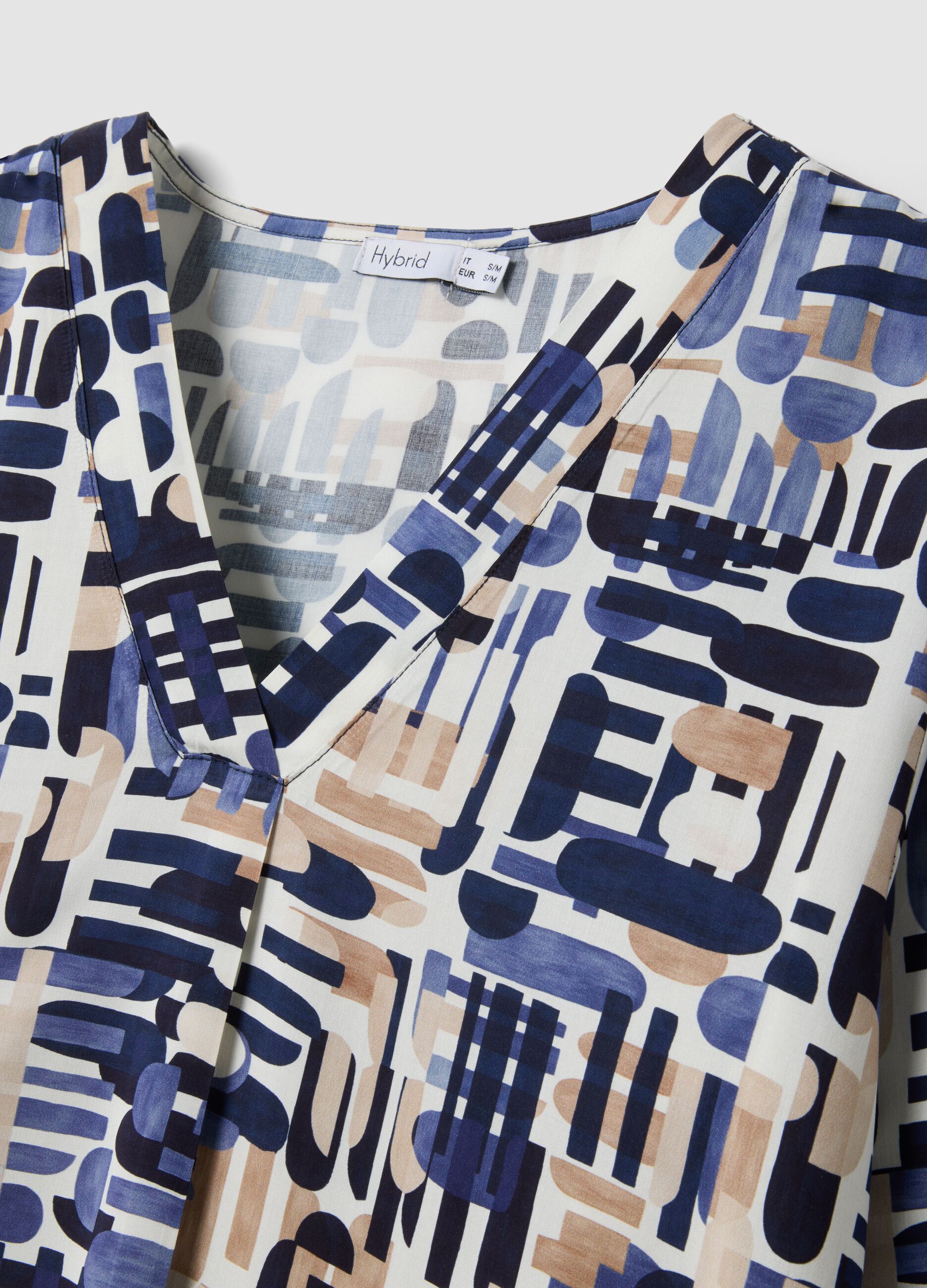 Multicolour pure viscose blouse with geometric print, regular fit