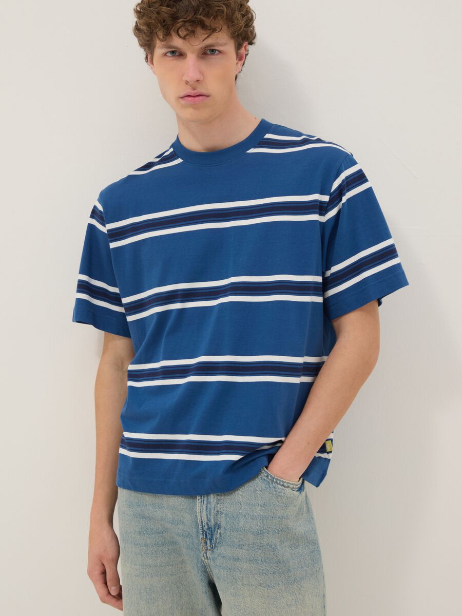 Blue striped pure cotton T-shirt_4