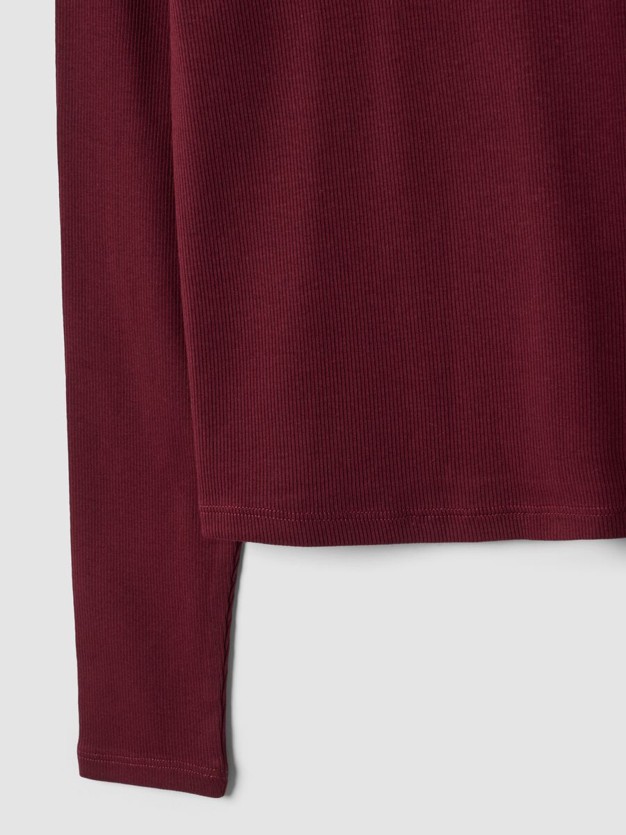 Red stretch organic cotton T-shirt with ribbed neckline_4